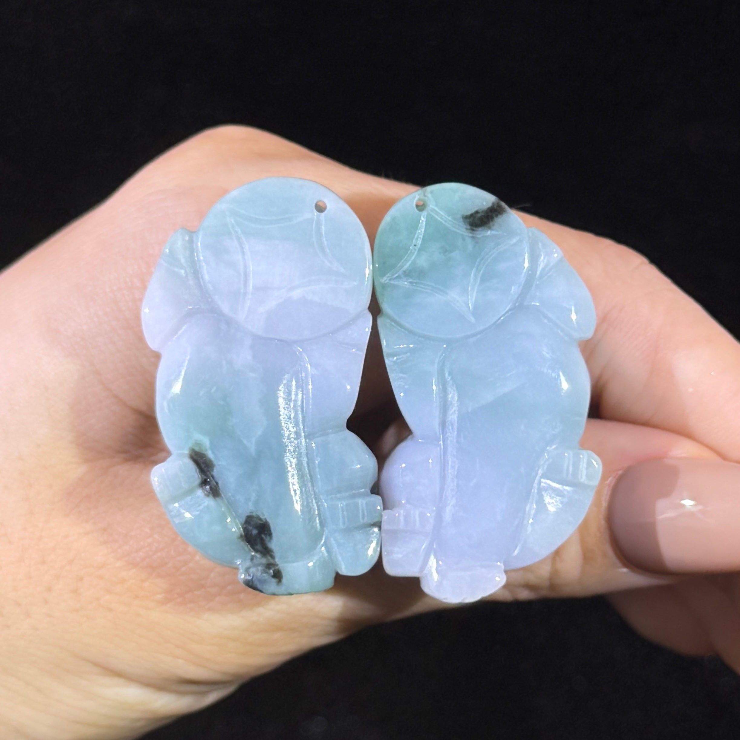 Type A Lavender & Green Jade Pixiu Pair Display