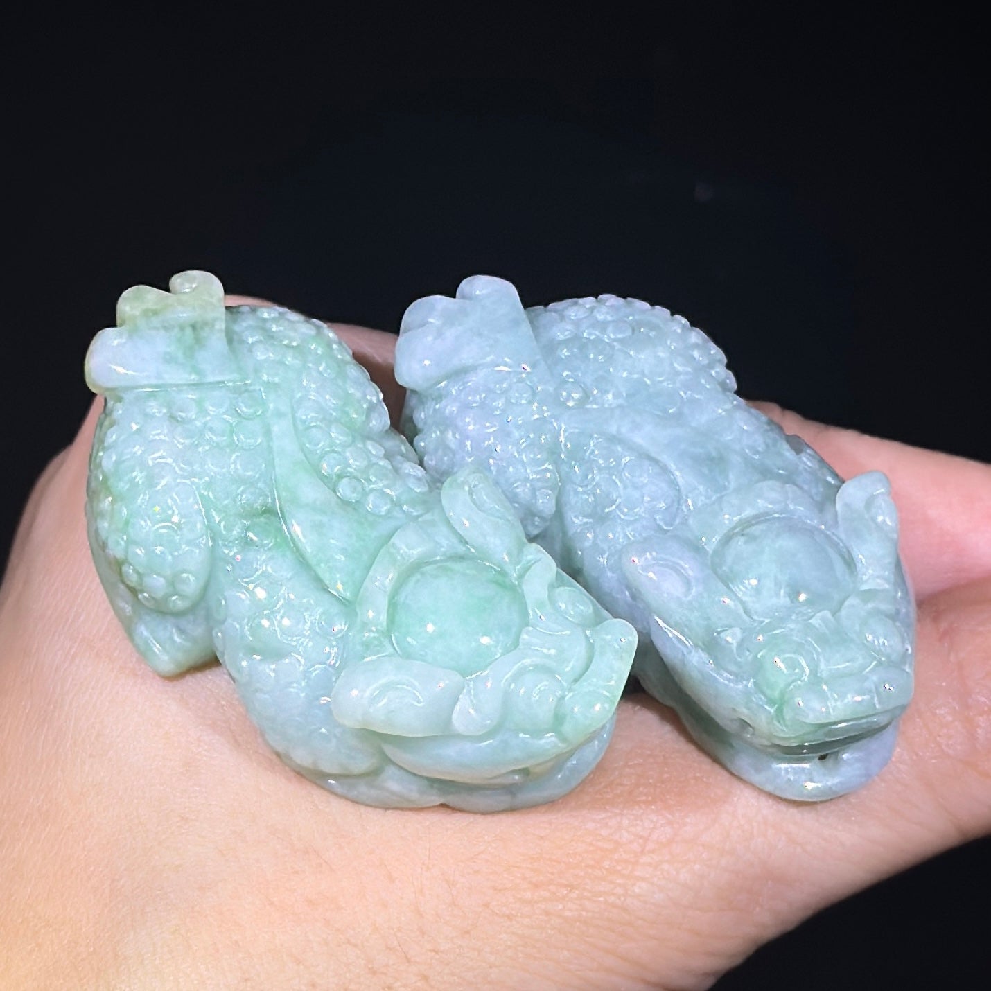 Type A Green Jade Pixiu Pair Display