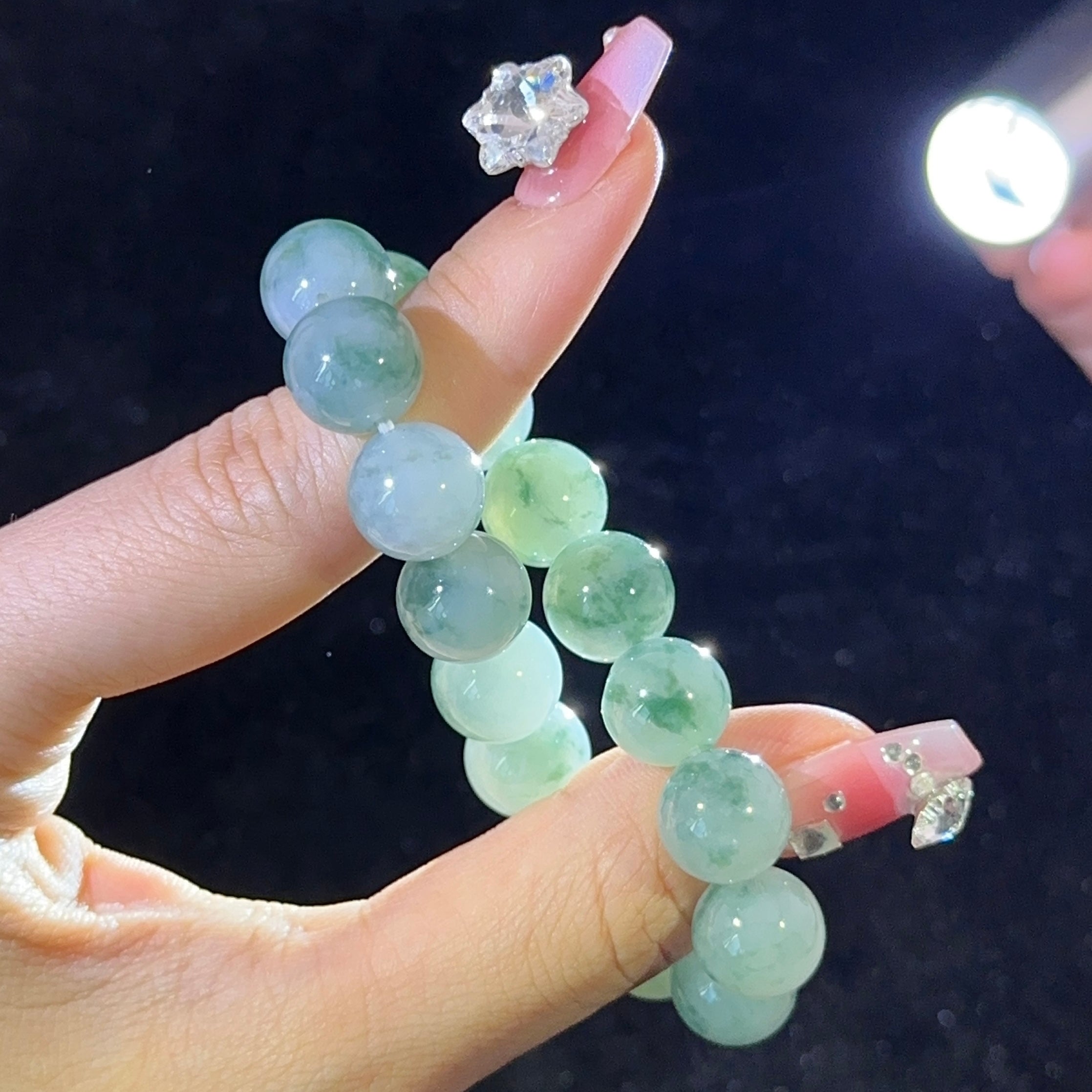 Type A Piao Hua Jade Beads Bracelet