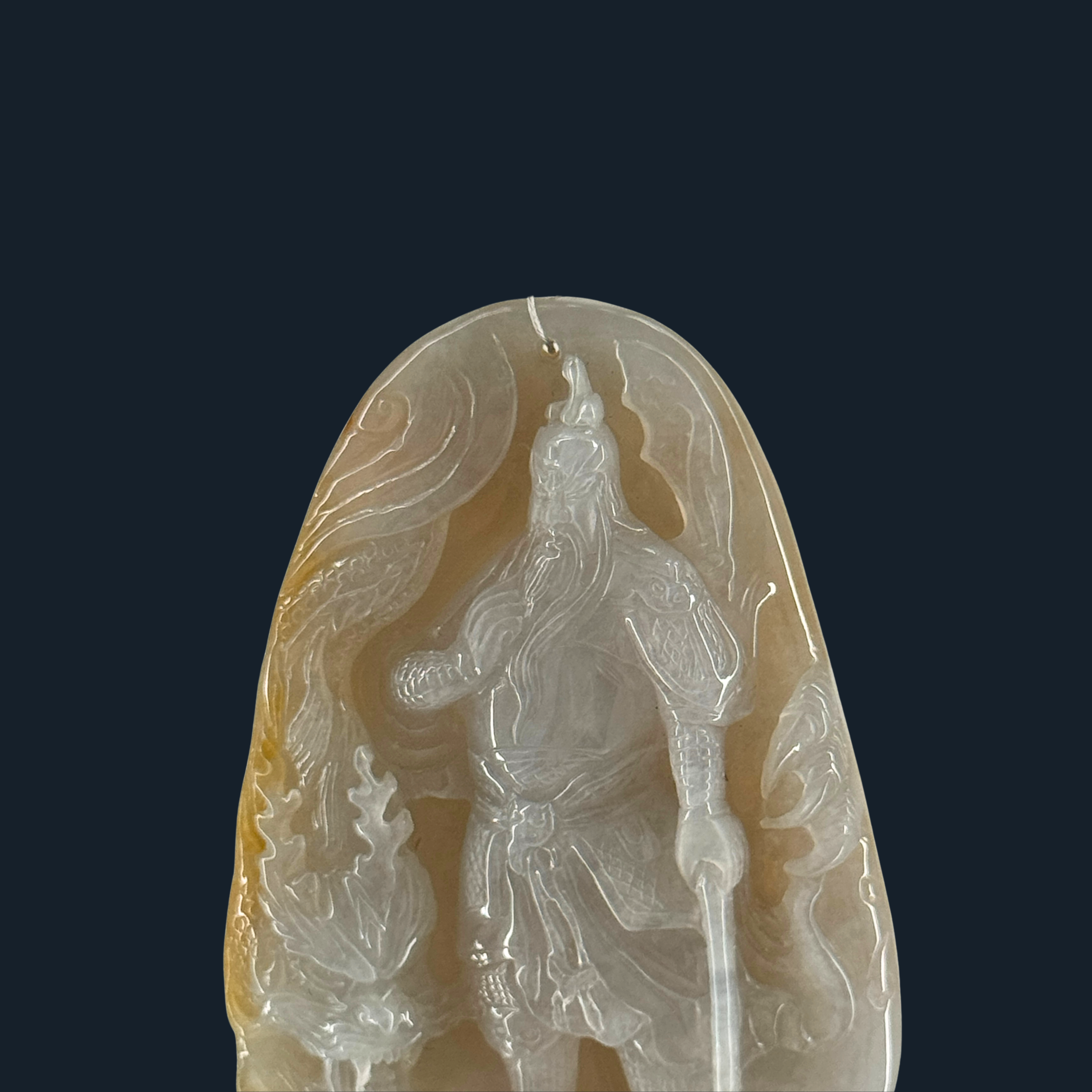 Type A Green and Yellow Jade Guan Gong and Dragon
