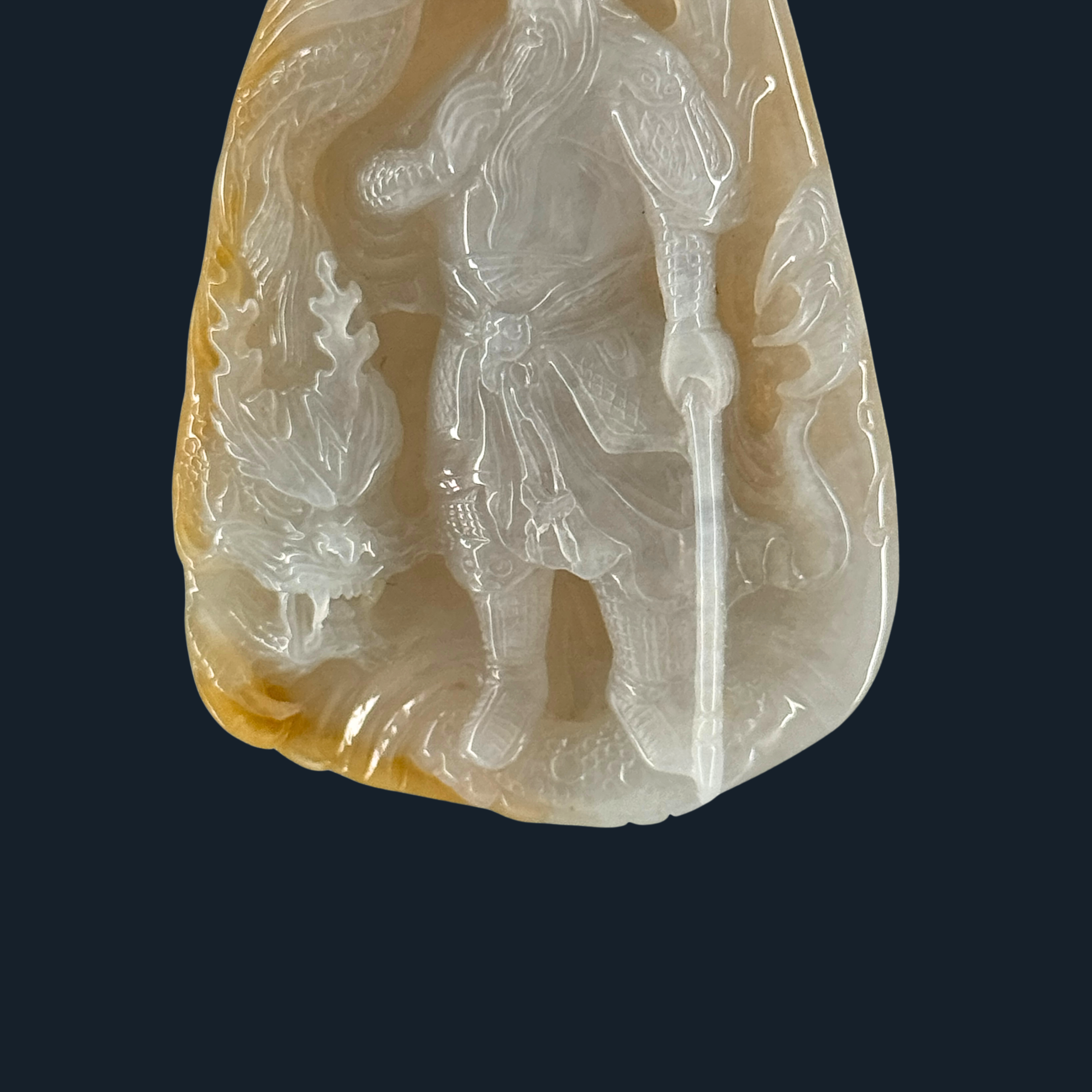 Type A Green and Yellow Jade Guan Gong and Dragon