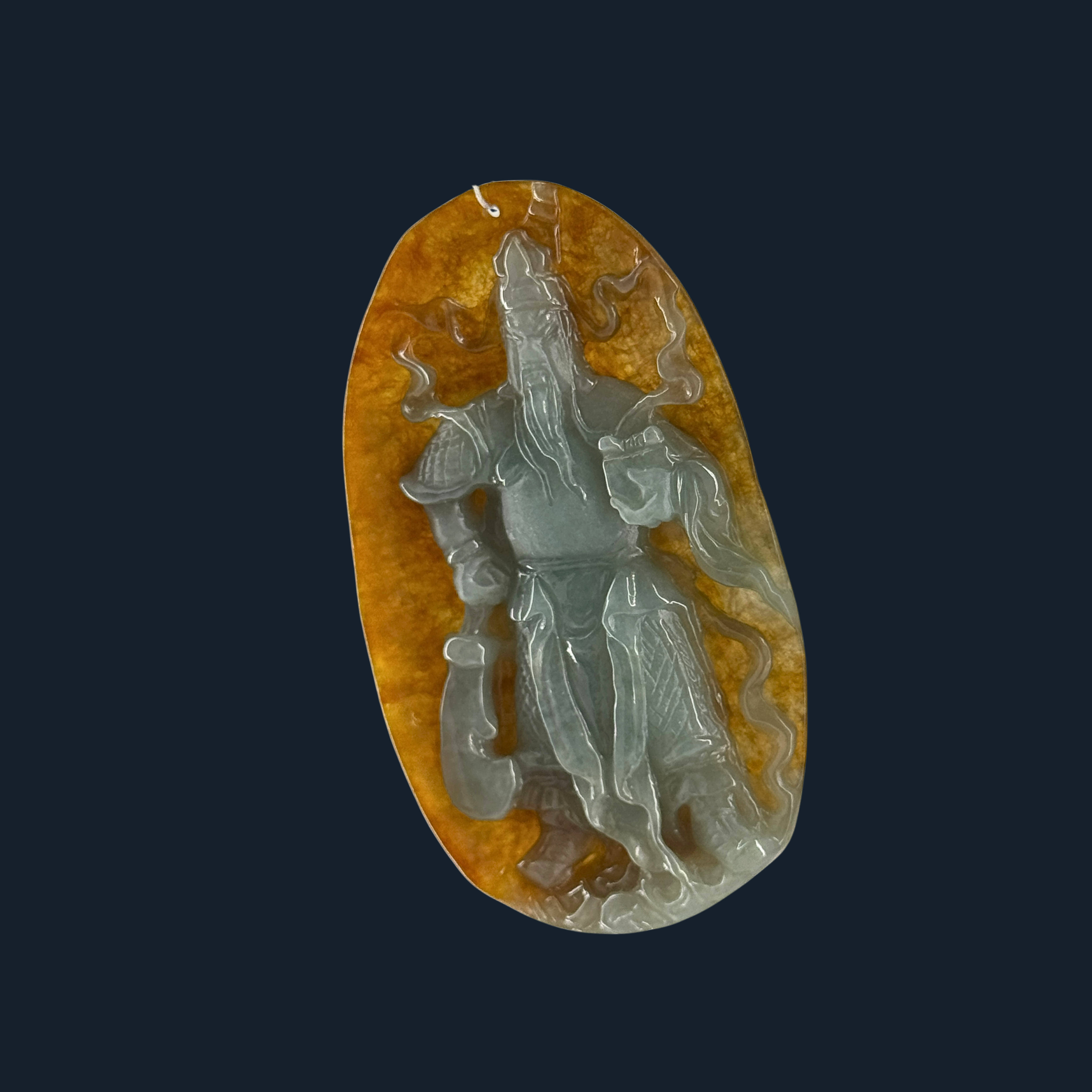 Type A Green & Yellow Jade Guan Gong Pendant