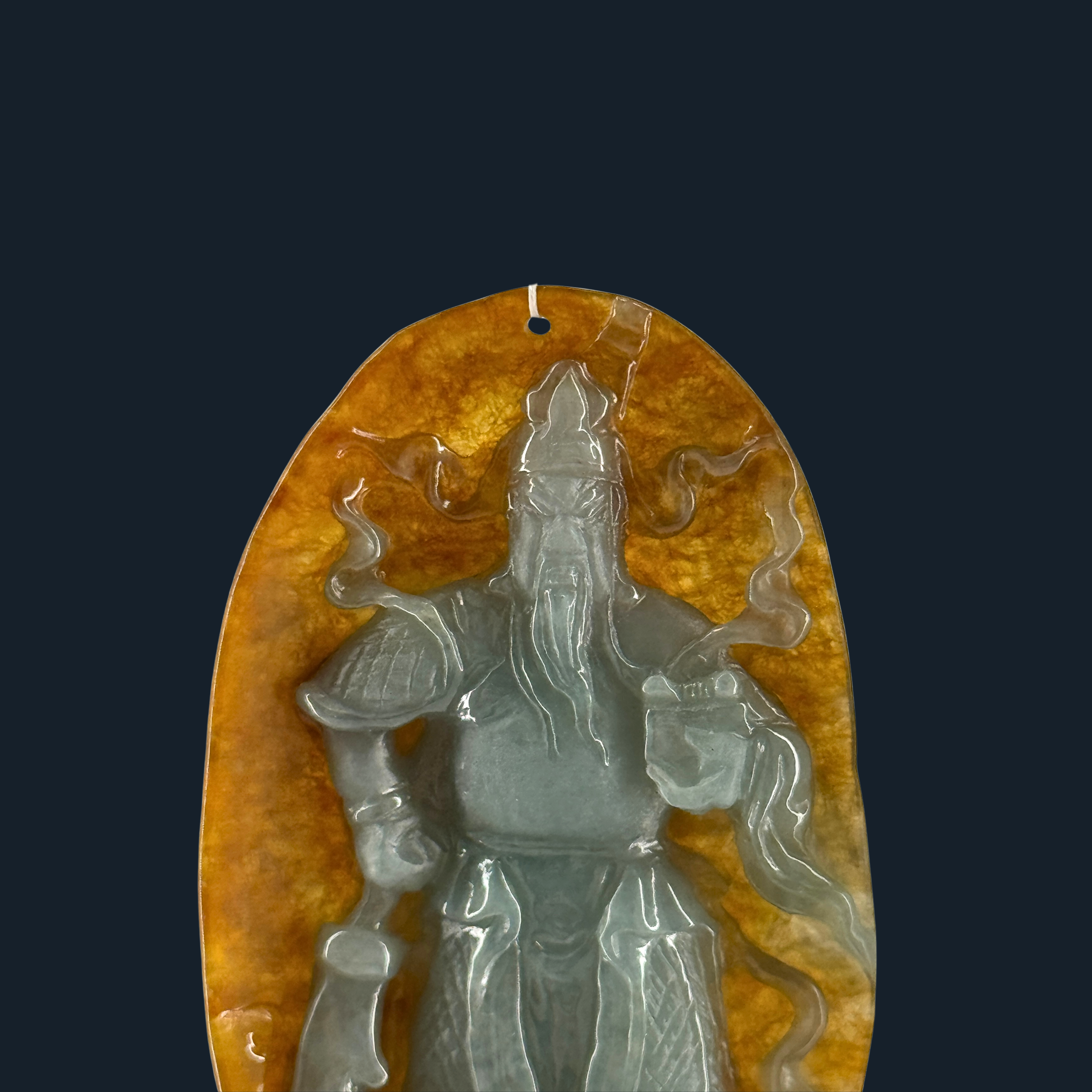 Type A Green & Yellow Jade Guan Gong Pendant
