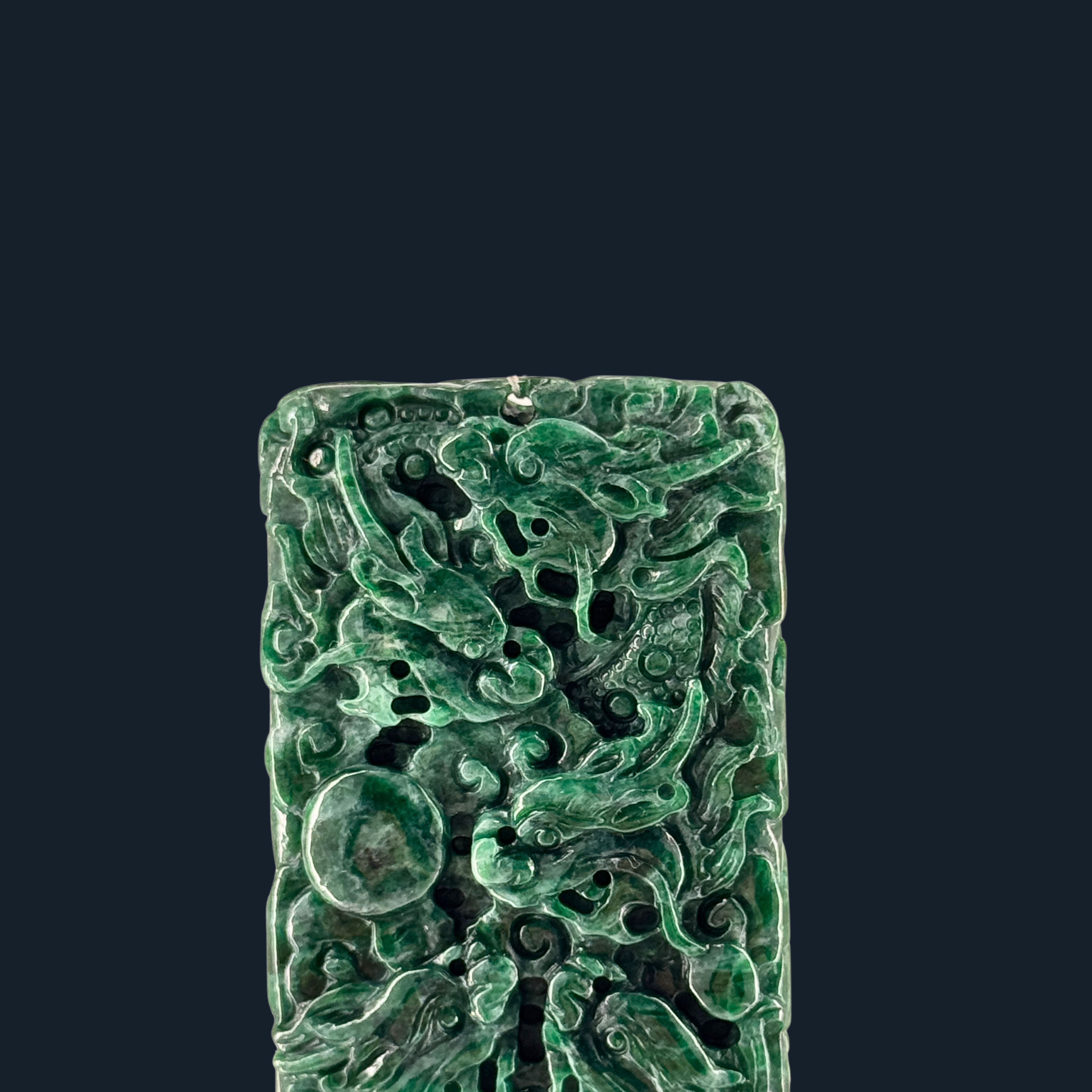 Type A Full Spicy Green Jade 9 Dragons Pendant