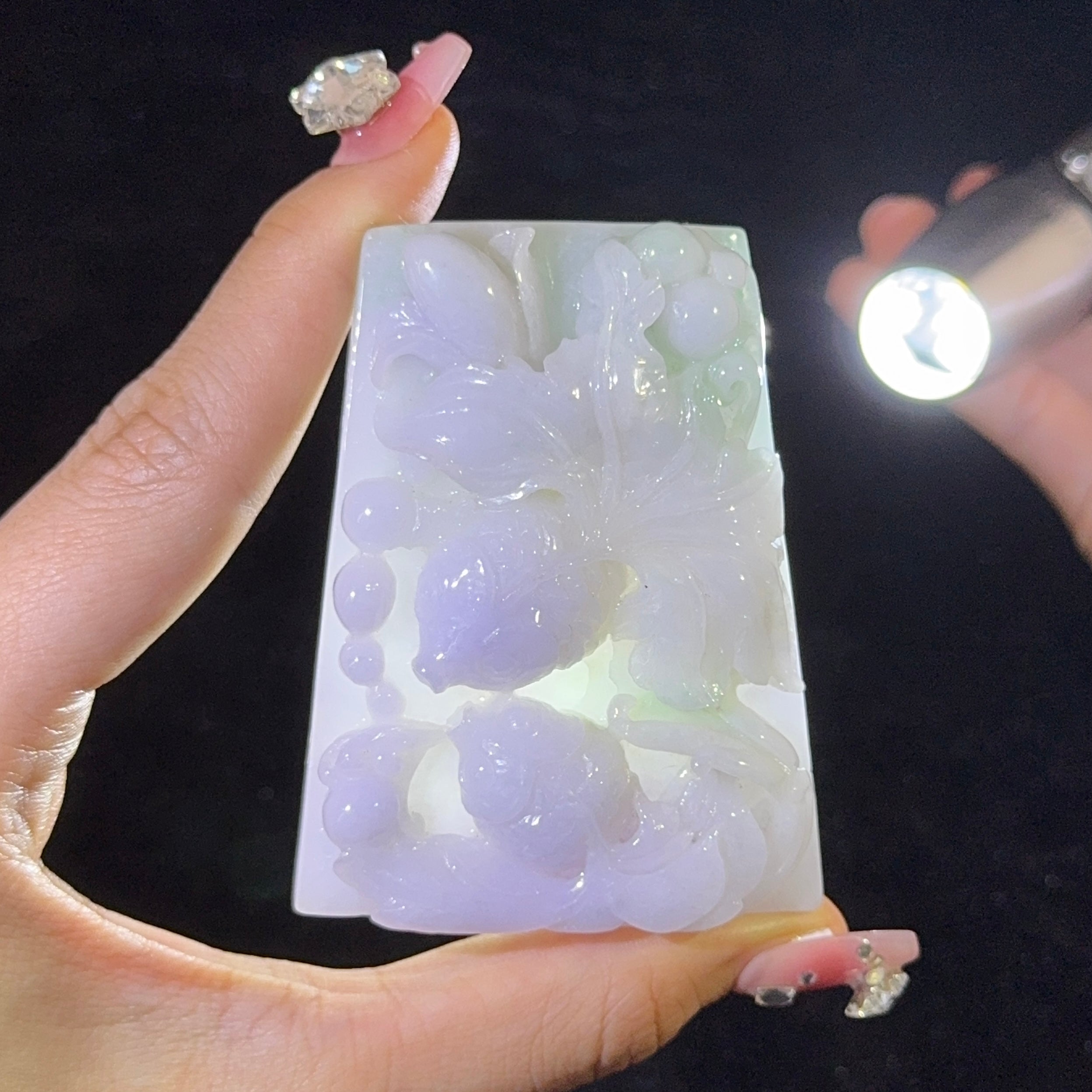 Type A Lavender & Green Jade Goldfishes Pendant