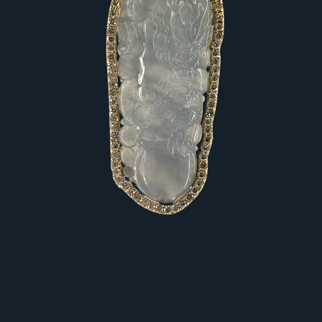 Type A Semi Icy Green Jade Dragon Pendant