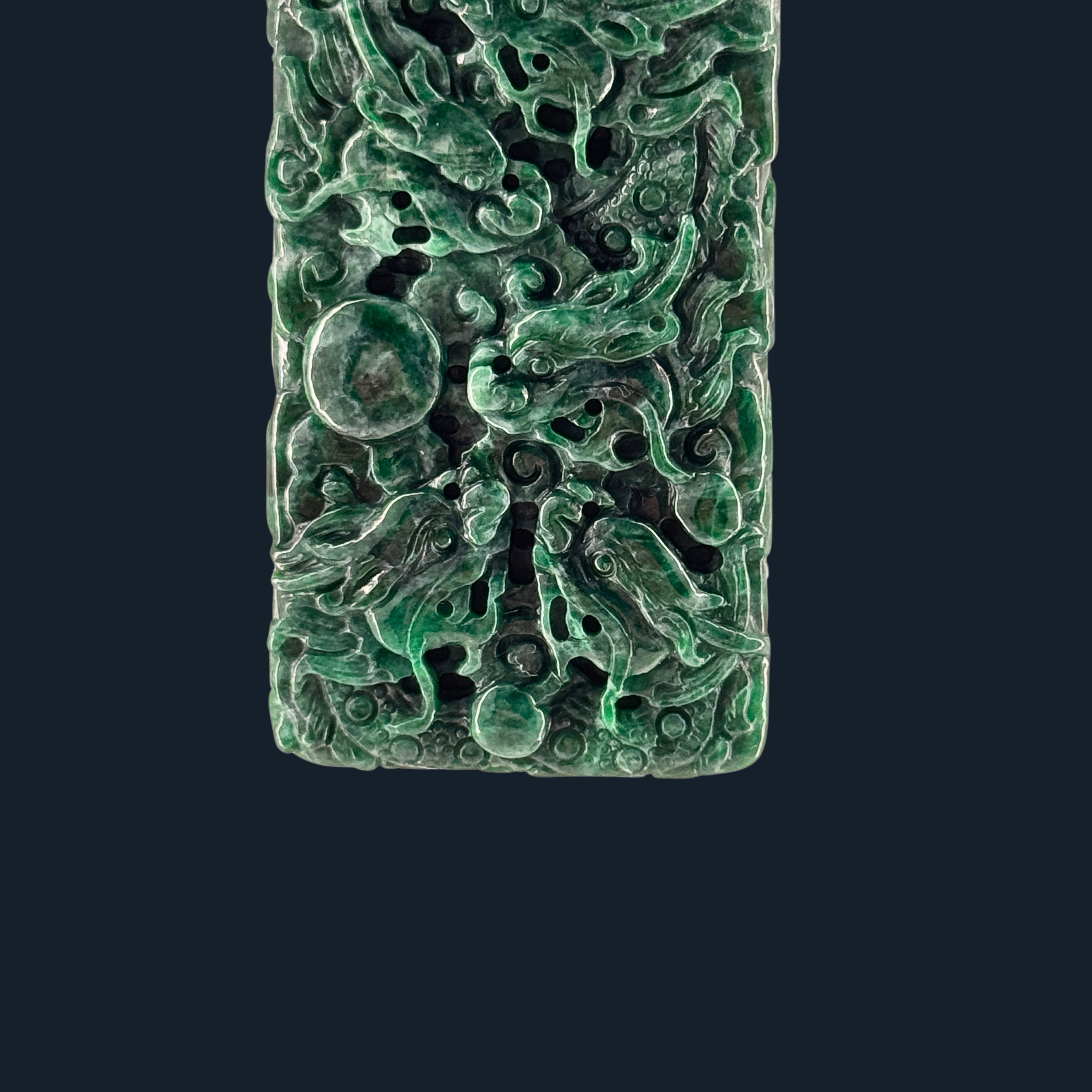 Type A Full Spicy Green Jade 9 Dragons Pendant