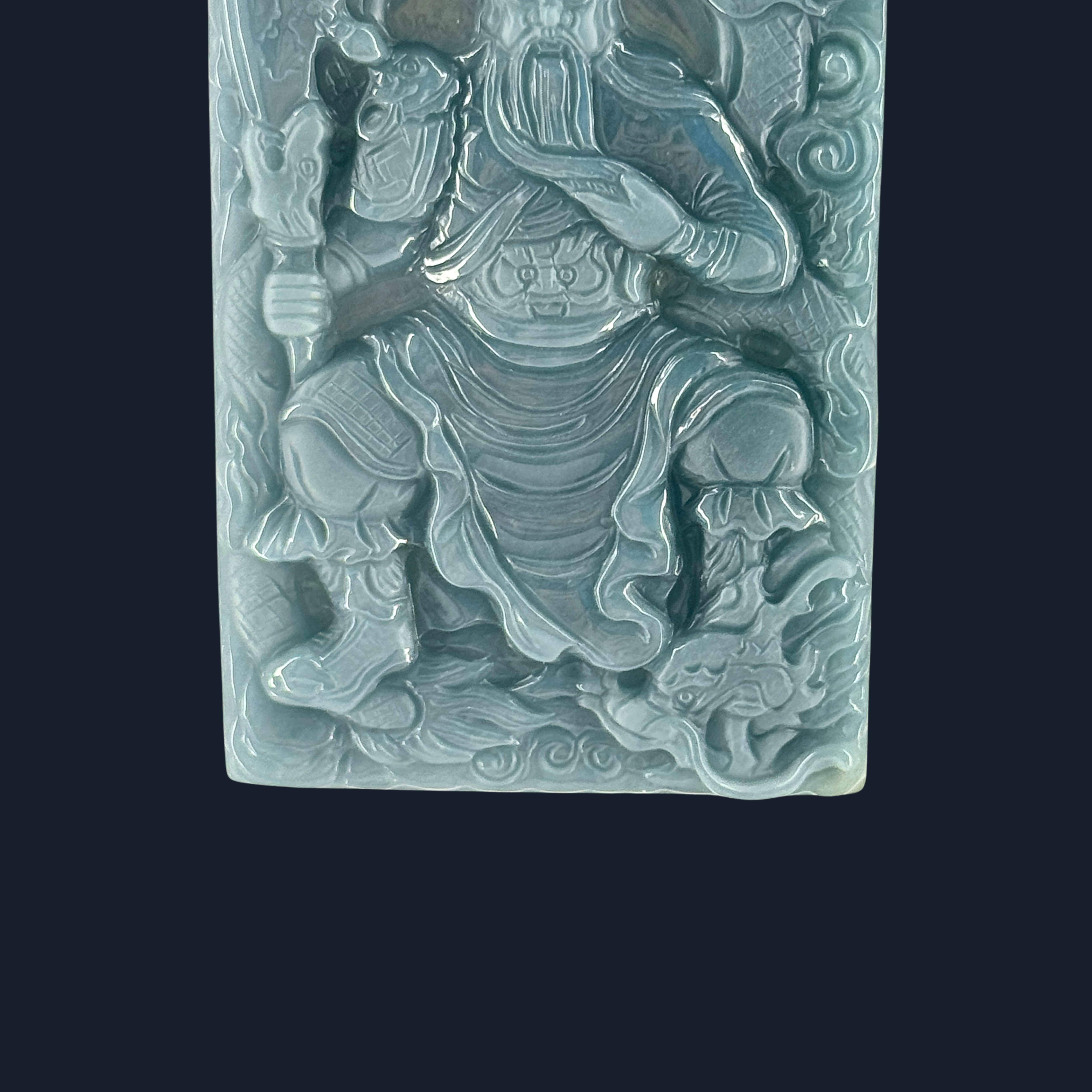 Type A Blueish Green Jade Guan Gong & Dragon