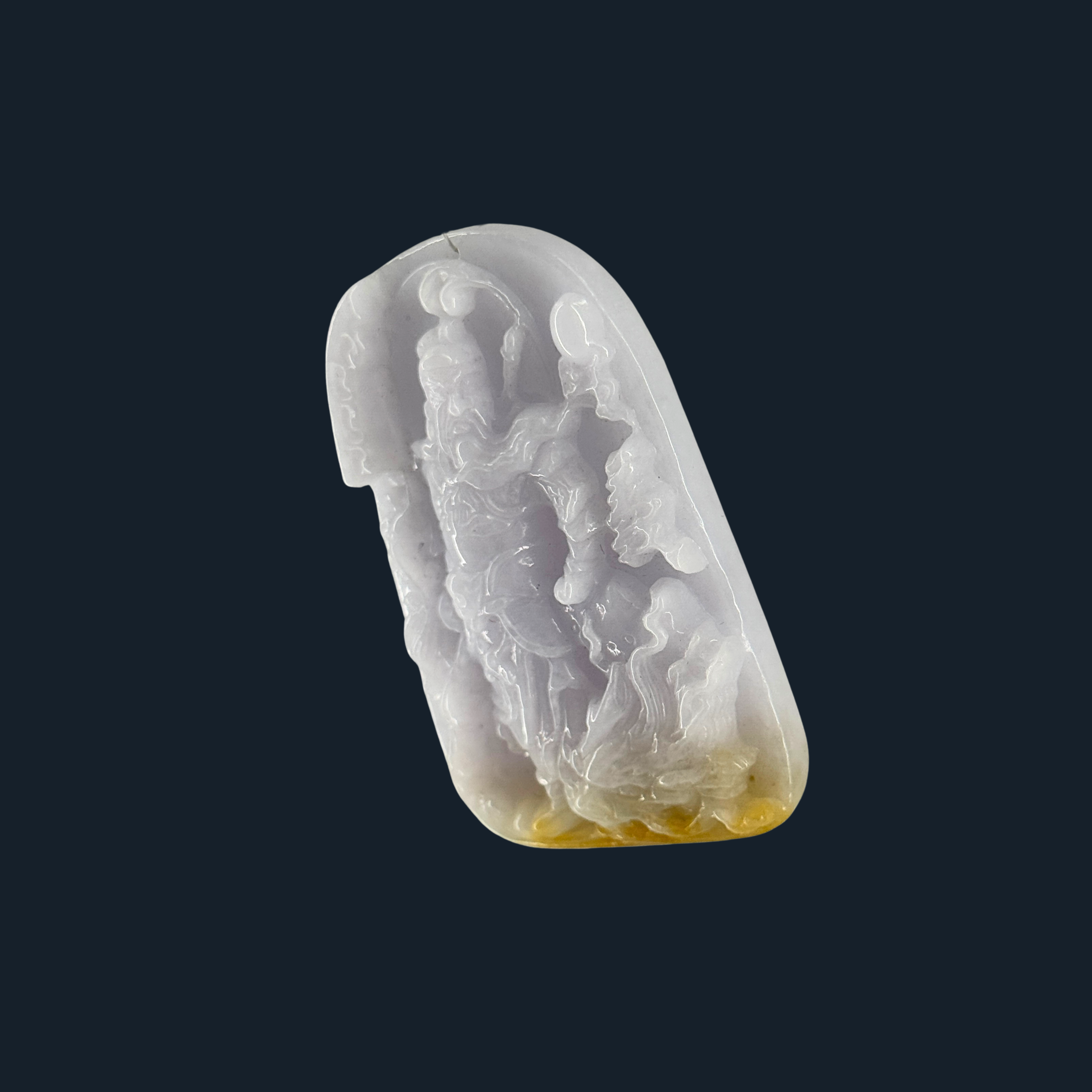 Type A Lavender & Yellow Jade Guan Gong & Dragon Pendant