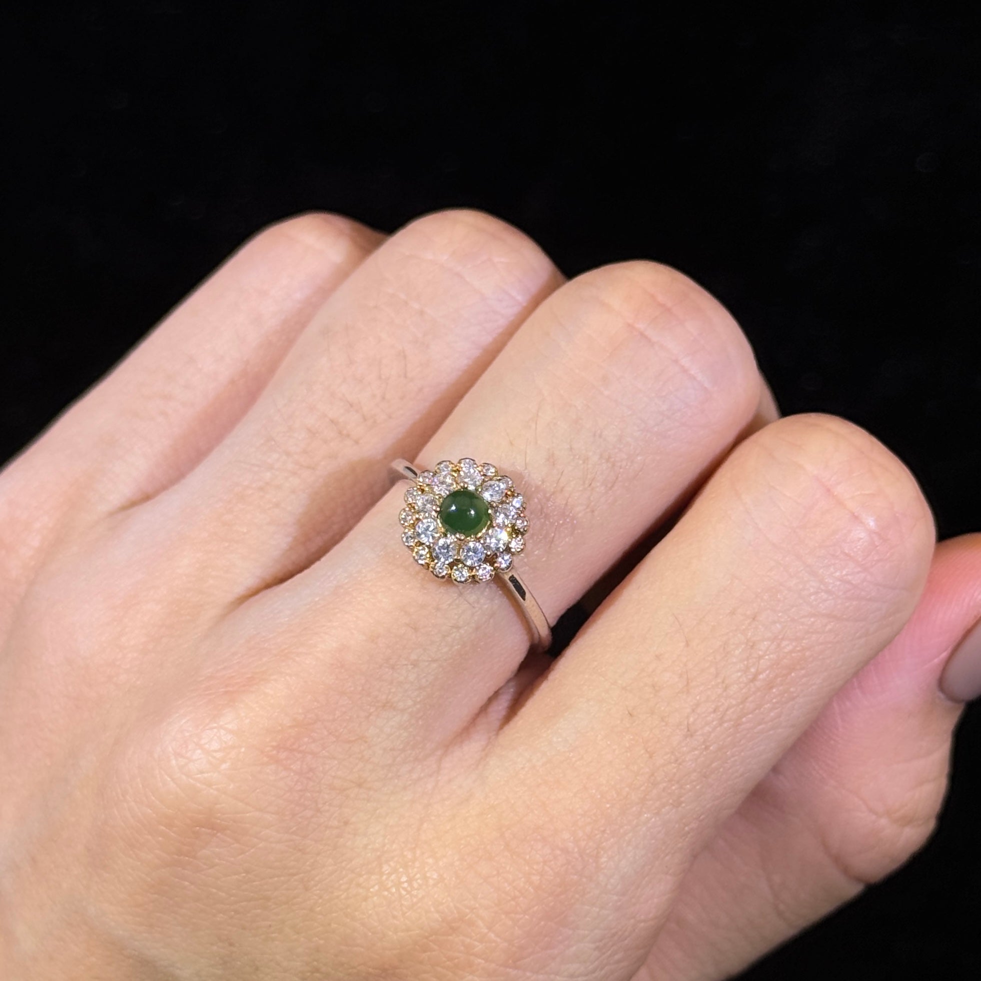 925 Sliver Type A Green Jade Ring