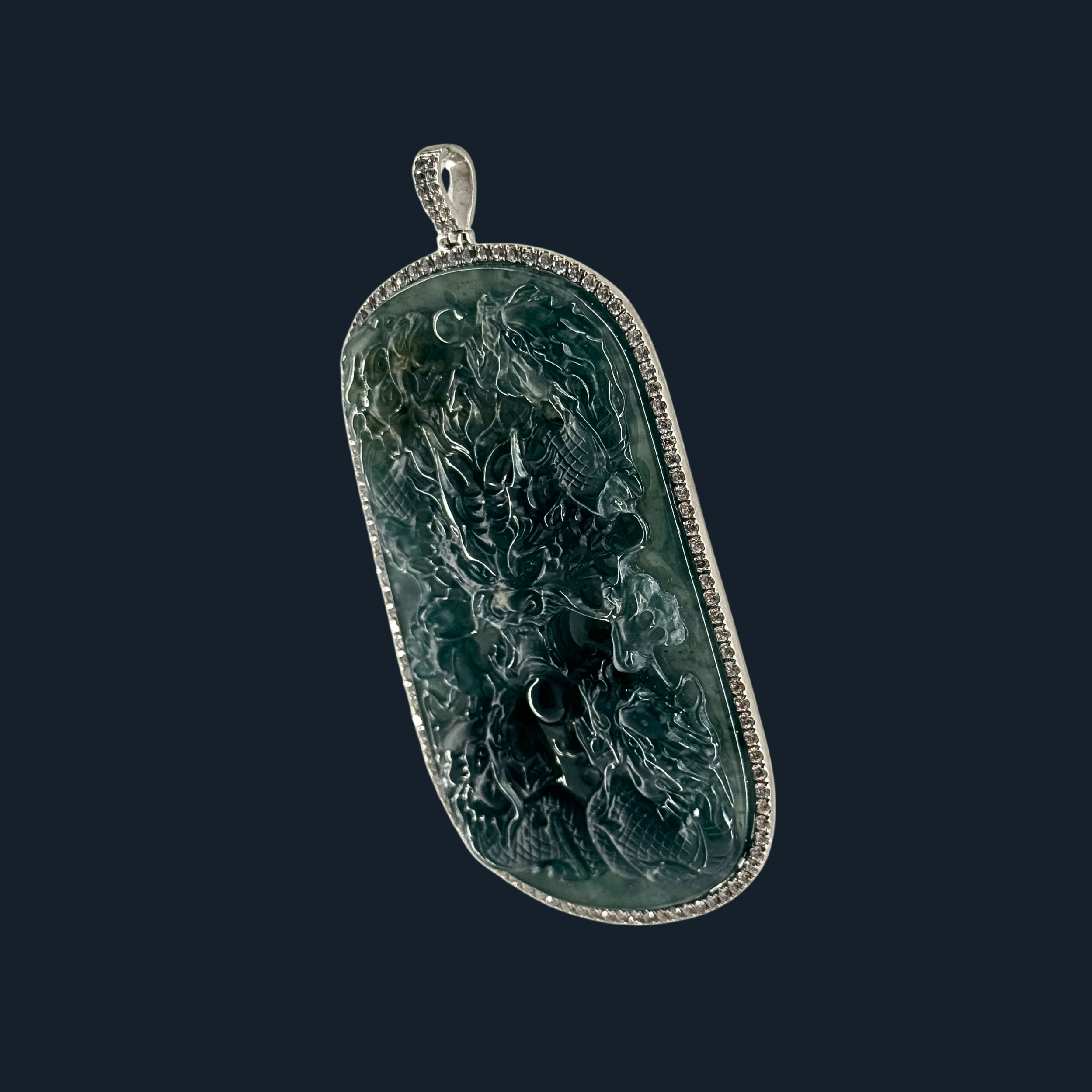 💎 ICED Blueish Green Jade 9 Dragons Pendant