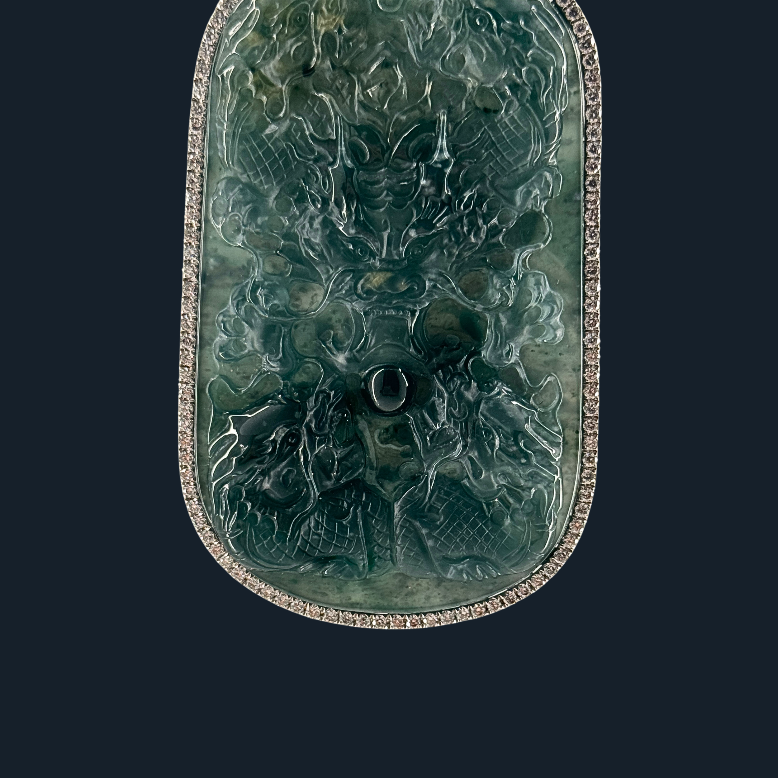 💎 ICED Blueish Green Jade 9 Dragons Pendant