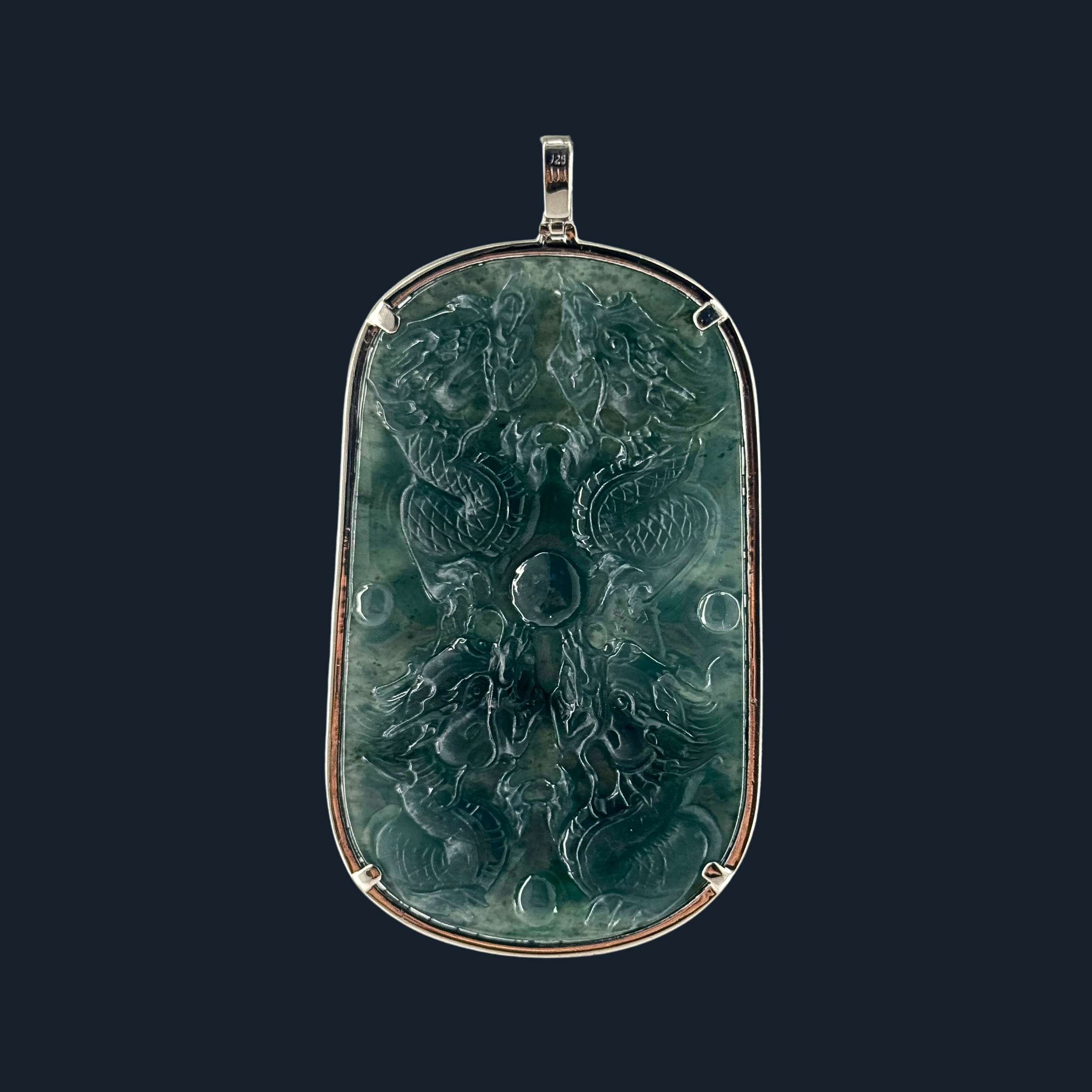 💎 ICED Blueish Green Jade 9 Dragons Pendant