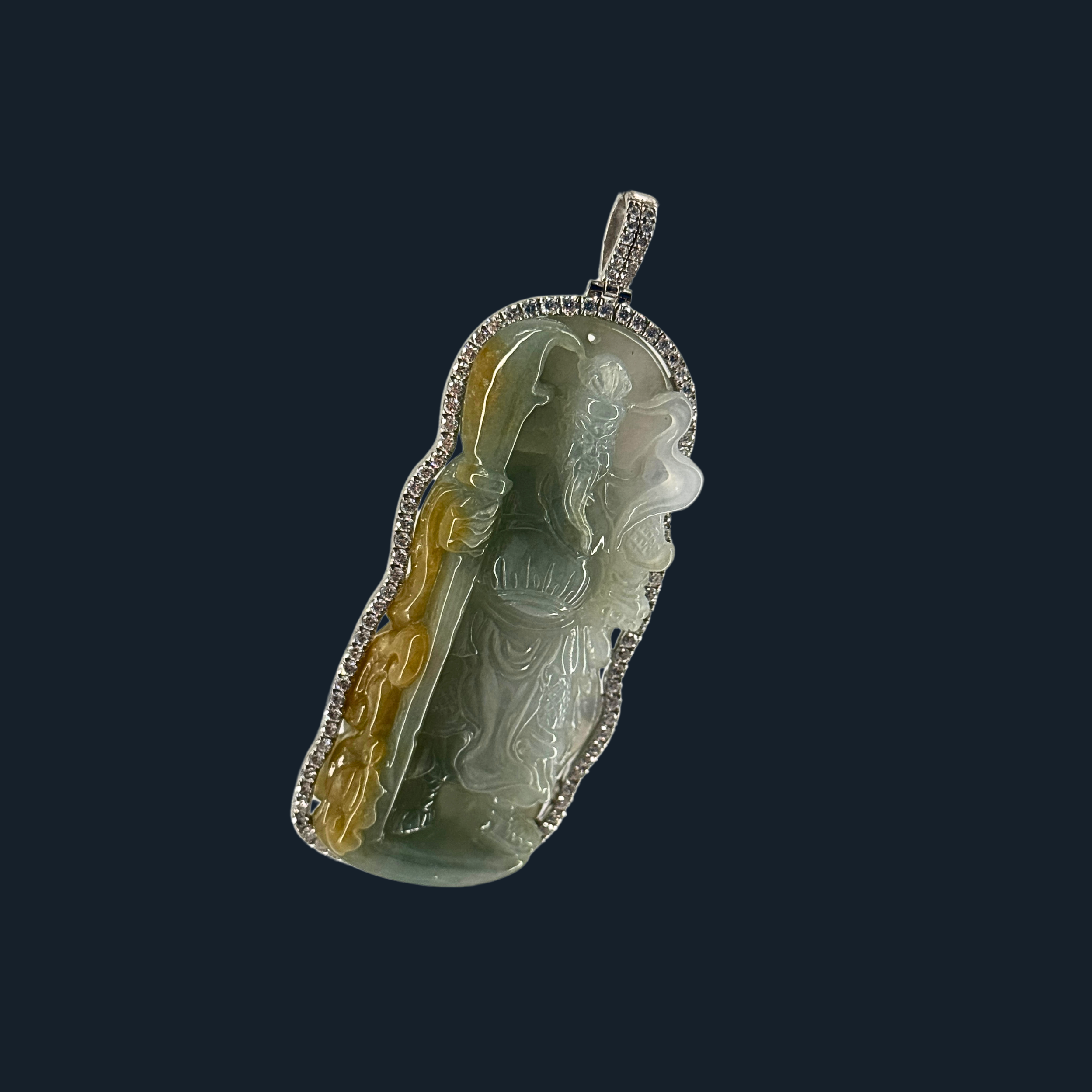 💎 ICED Green & Yellow Jade Guan Gong Pendant
