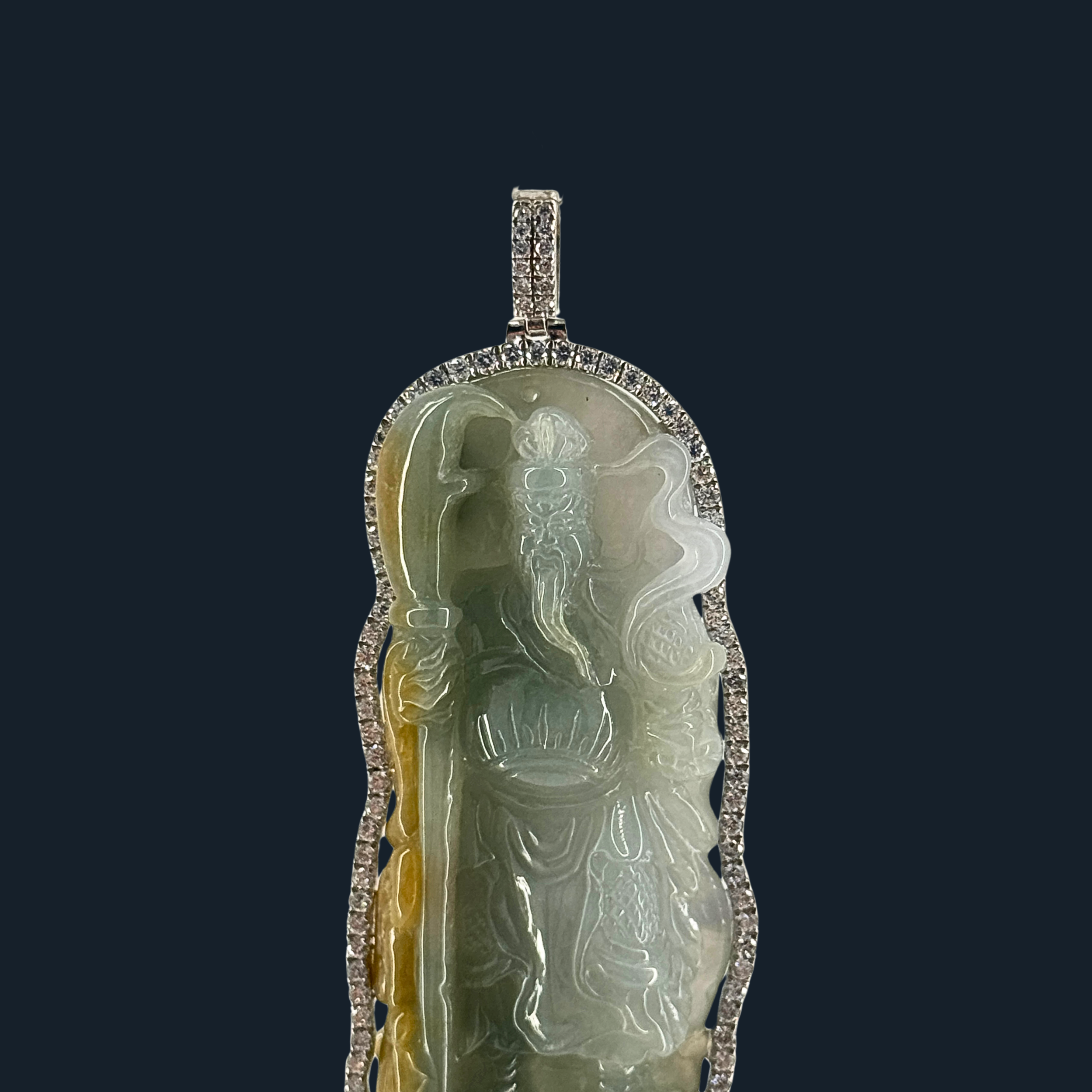 💎 ICED Green & Yellow Jade Guan Gong Pendant