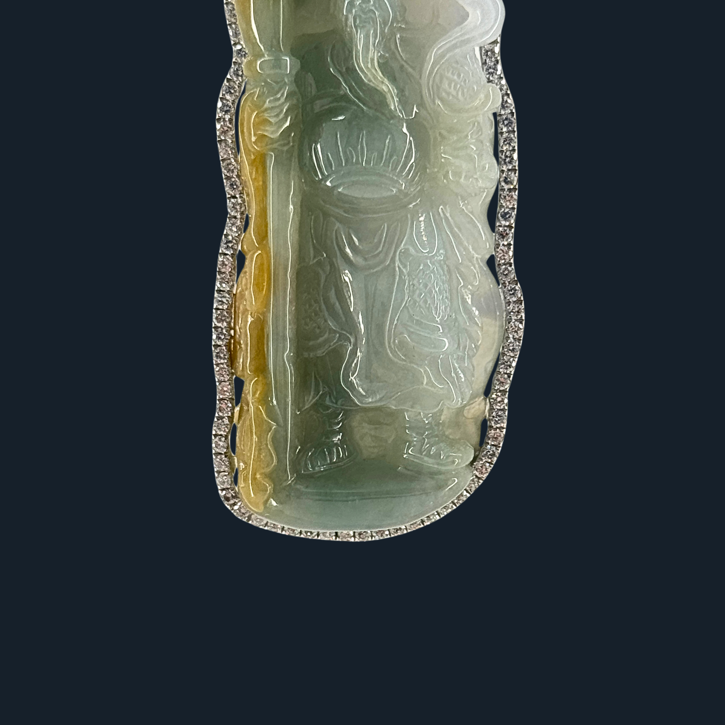 💎 ICED Green & Yellow Jade Guan Gong Pendant