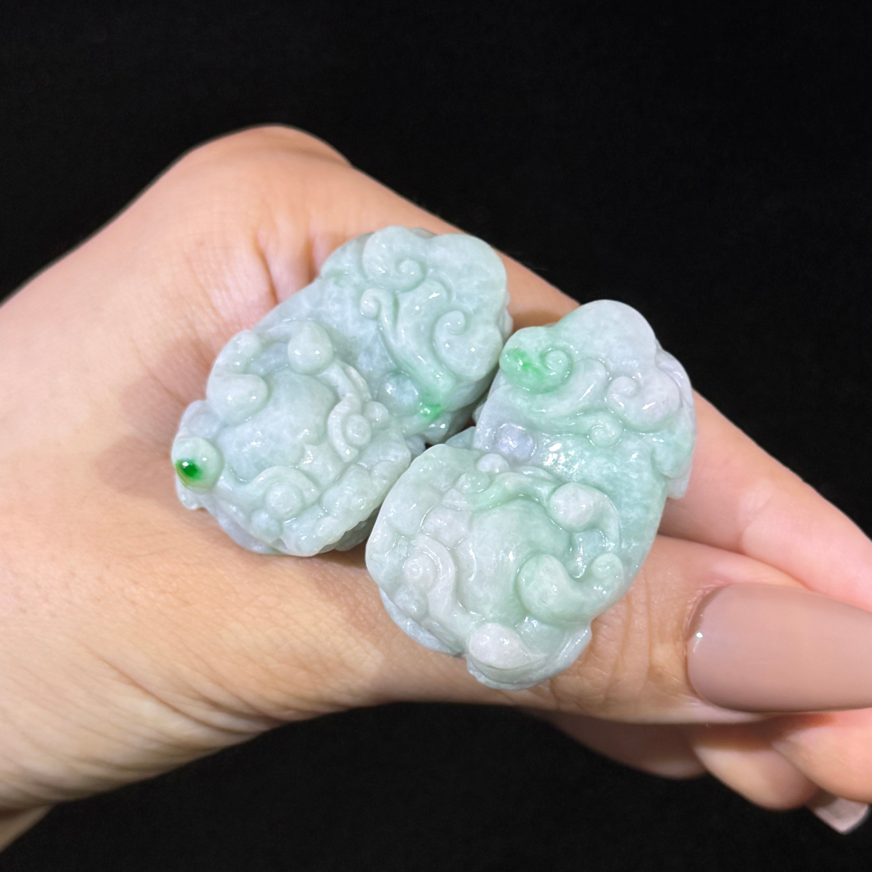 Type A Green Jade Pixiu Pair Display