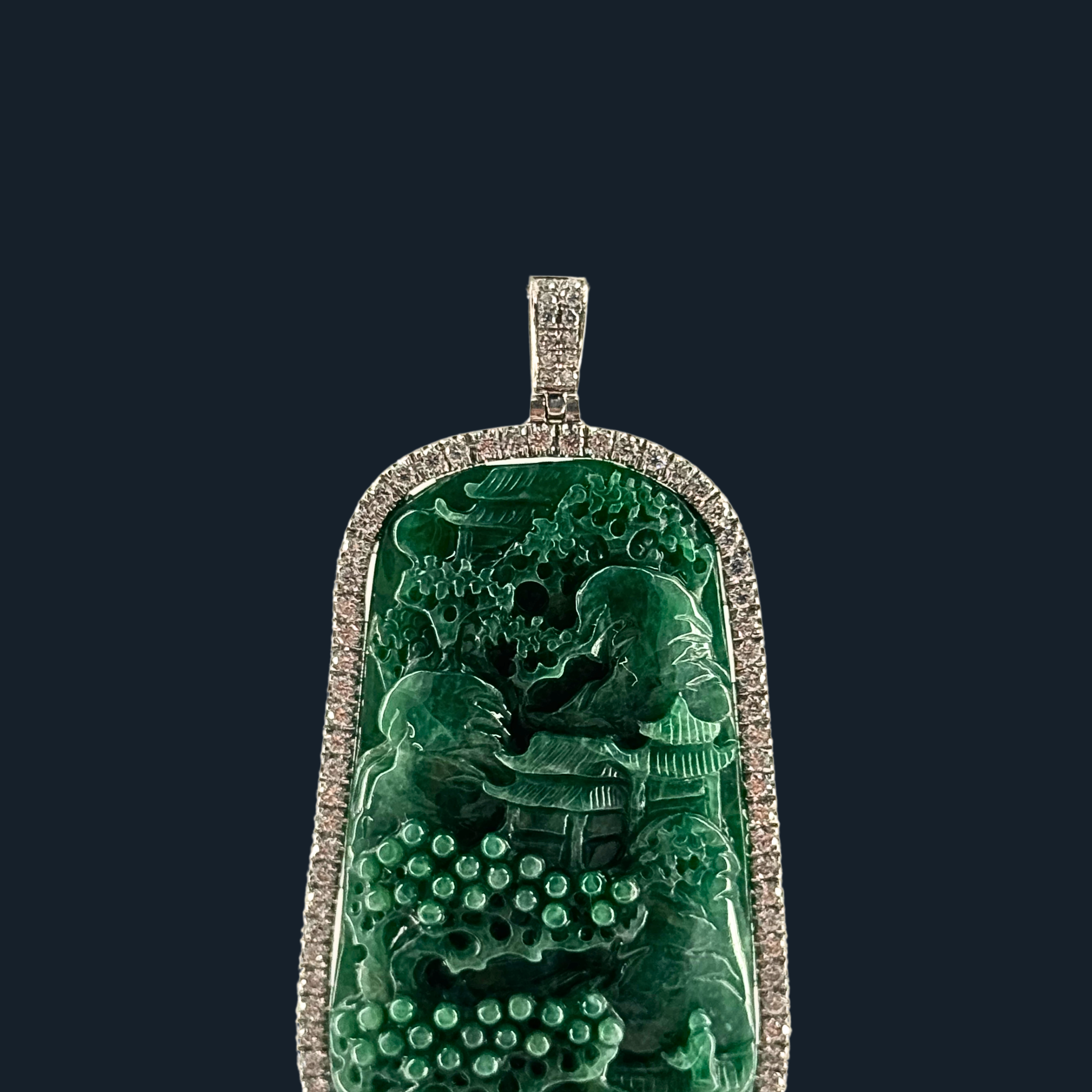 💎 ICED Full Green Jade Scenic Piece Shan Shui