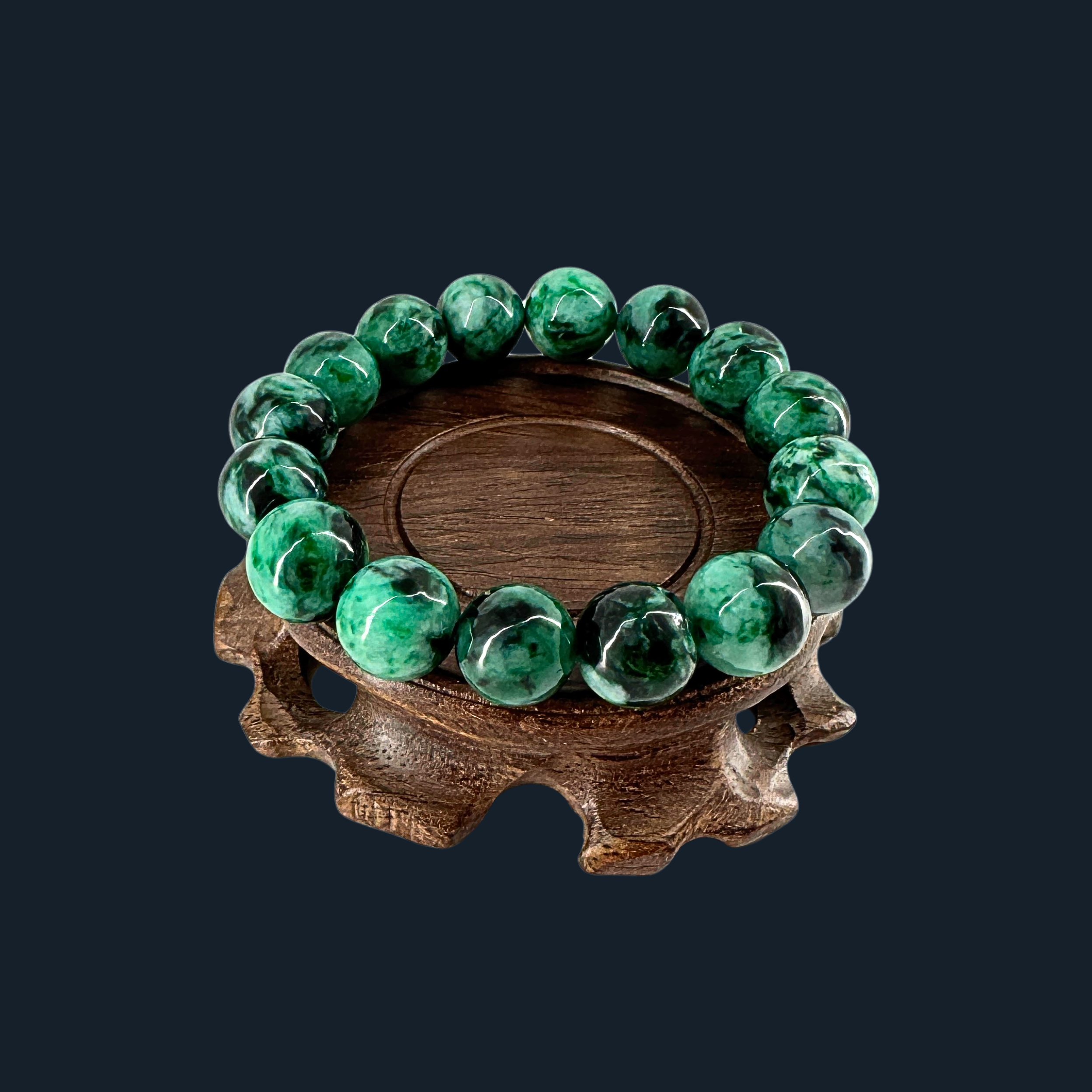 Type A Spicy Green Old Mine Jade Beads Bracelet