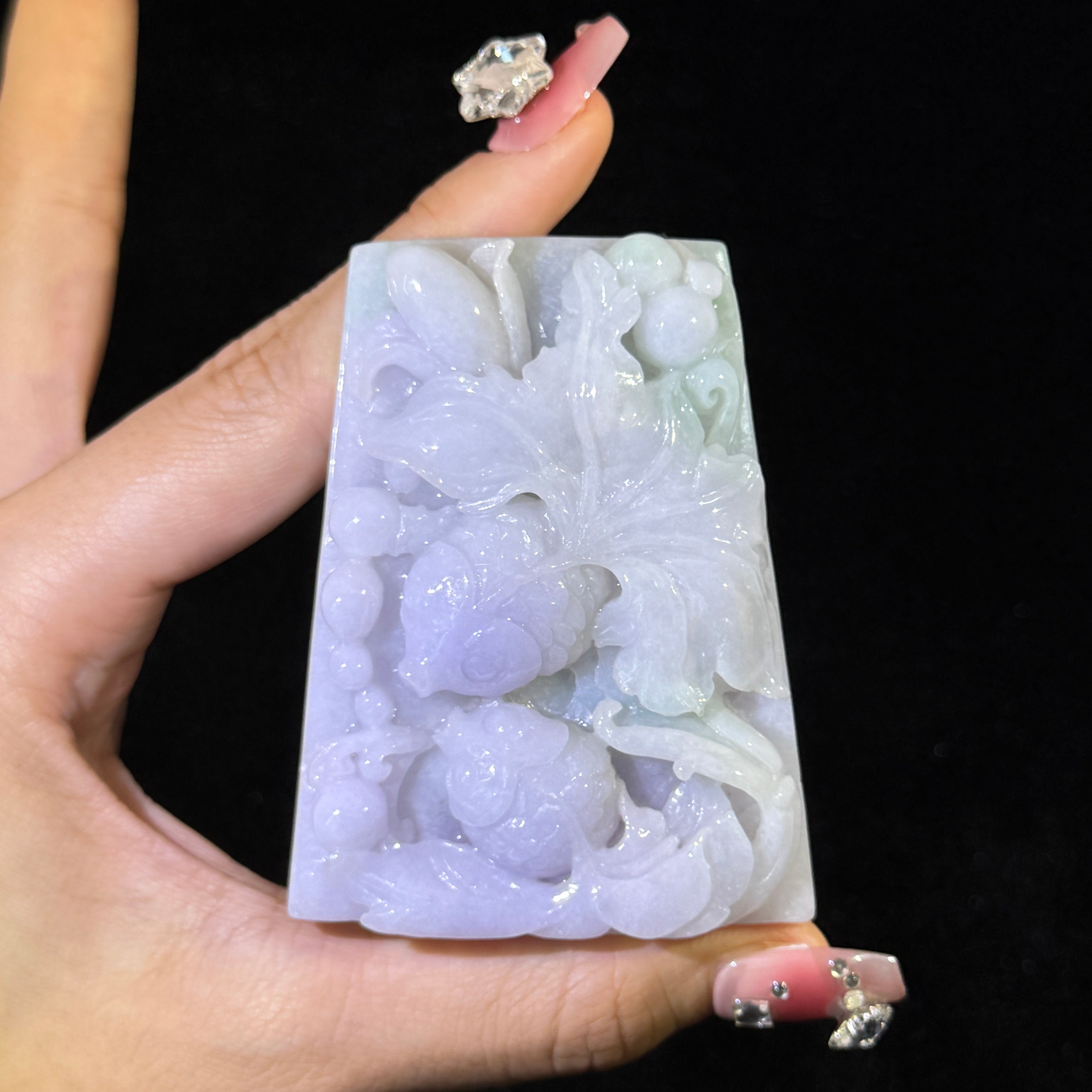 Type A Lavender & Green Jade Goldfishes Pendant