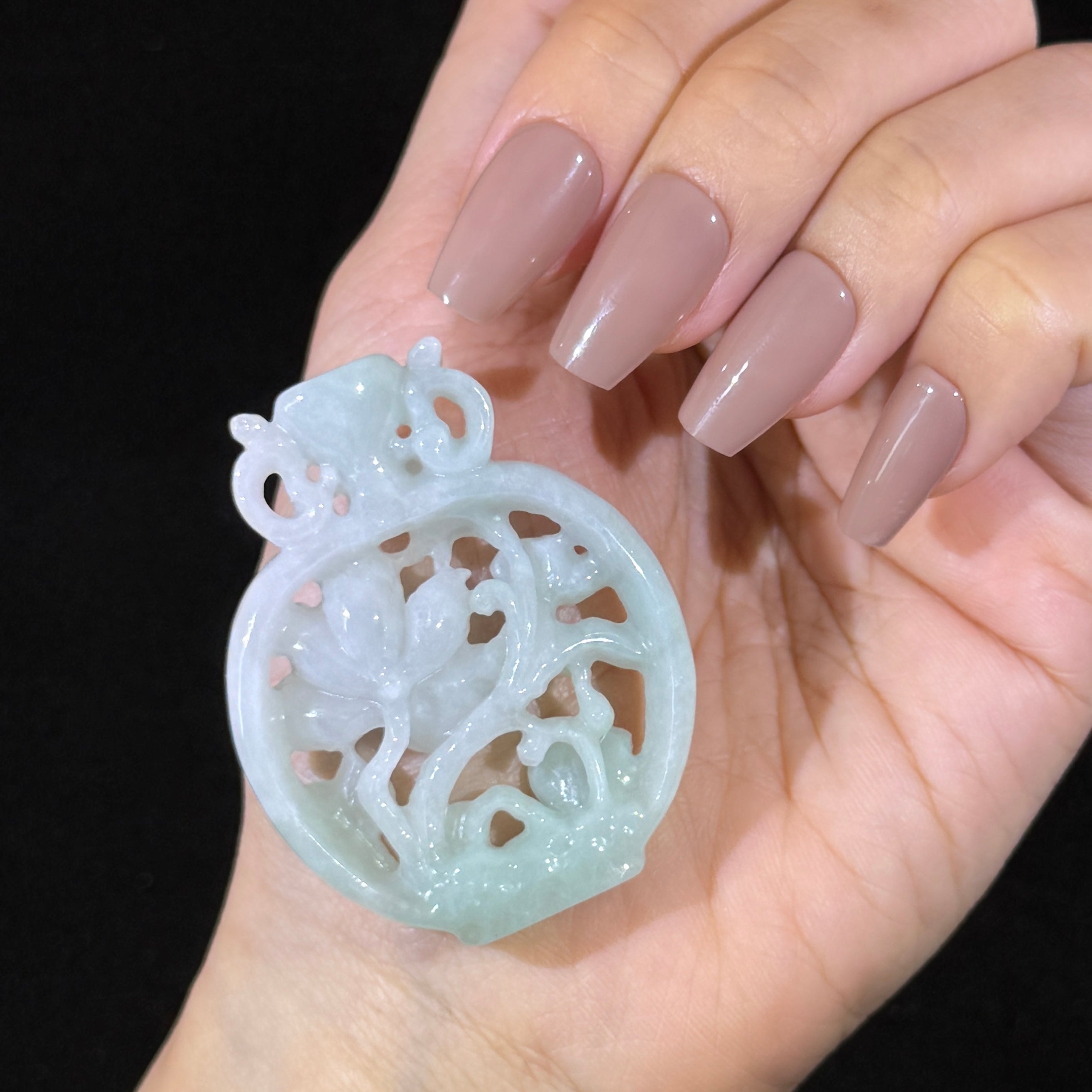 Type A Green Jade Lotus Flower Pendant