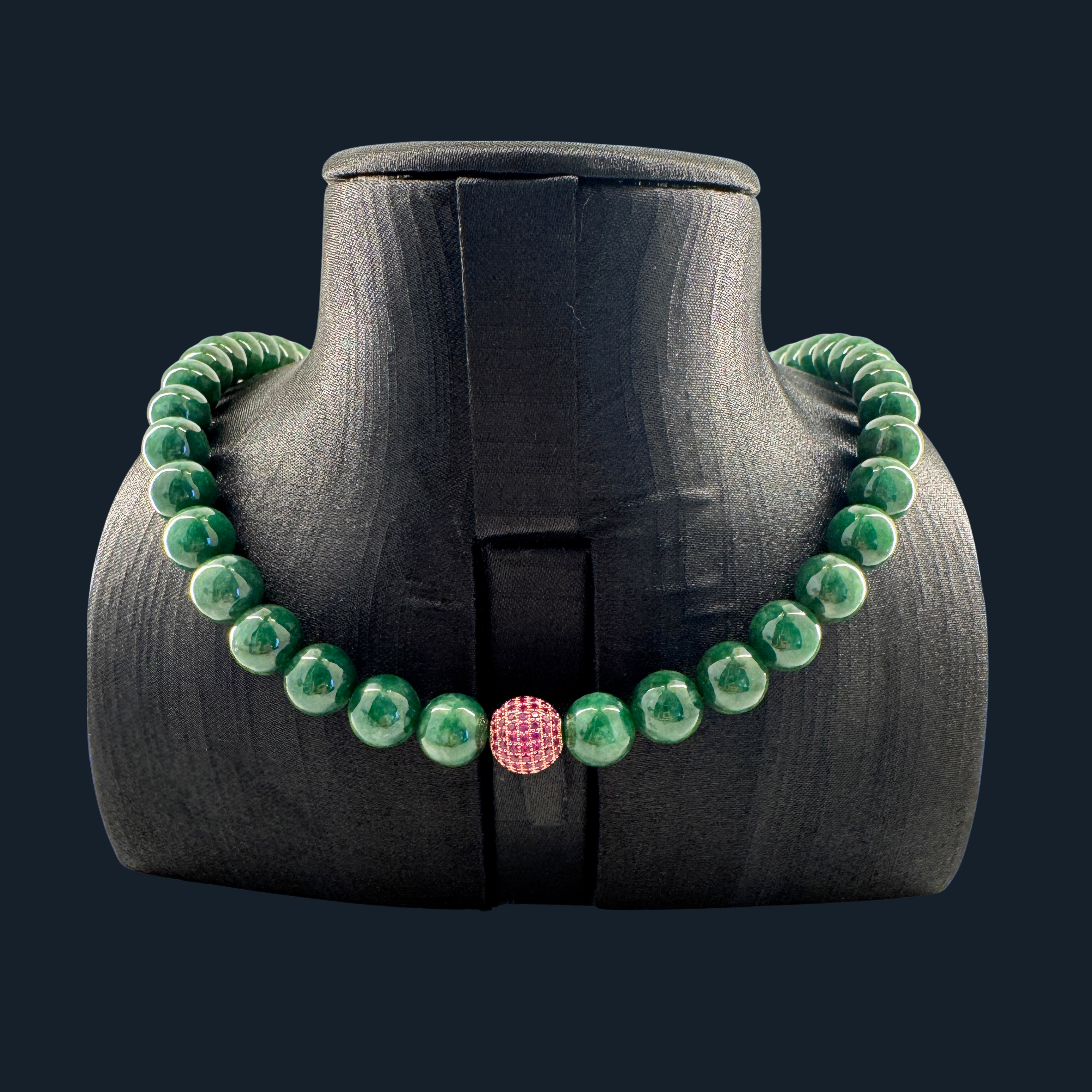Type A Full Green Jade Beads Necklace NGI Cert