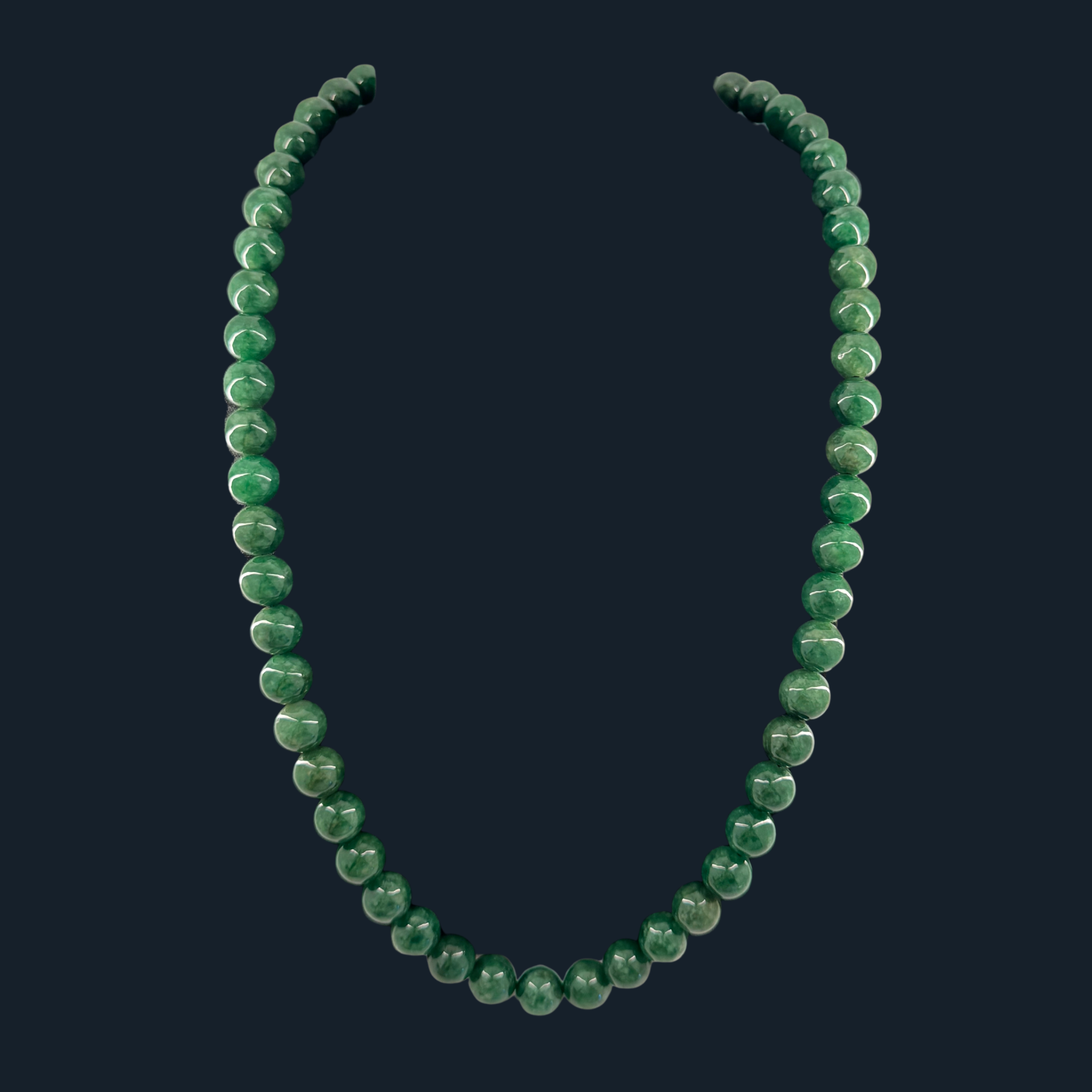 Type A Full Green Jade Beads Necklace NGI Cert