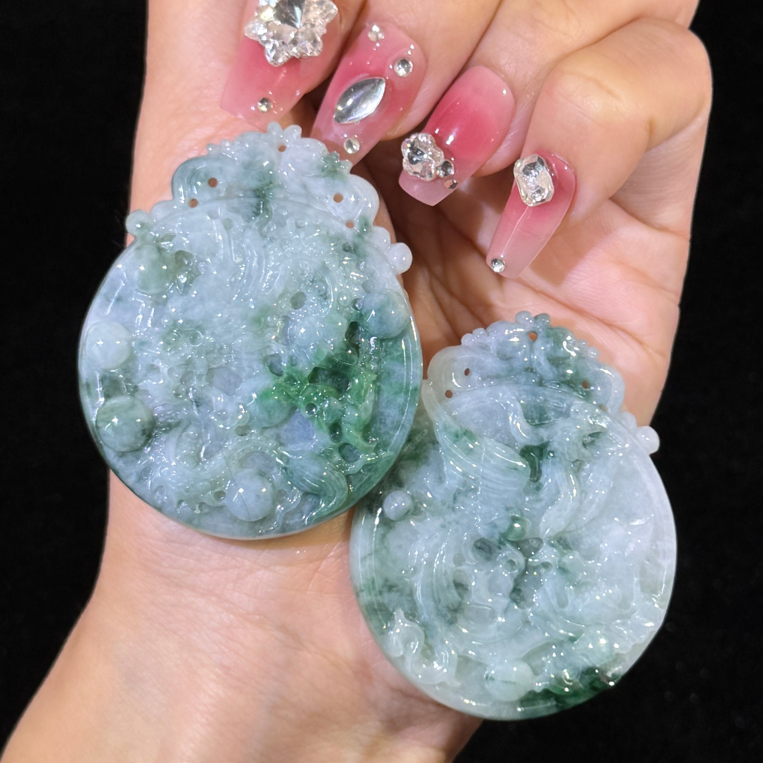 Type A Green Jade Dragon Phoenix Pendant
