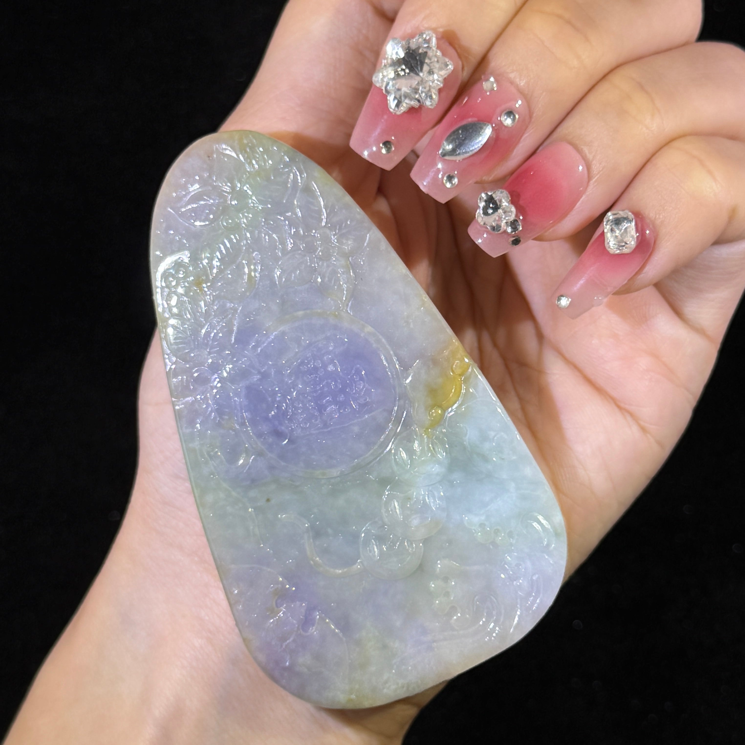 Type A Lavender, Green & Yellow Jade Milo Buddha Pendant