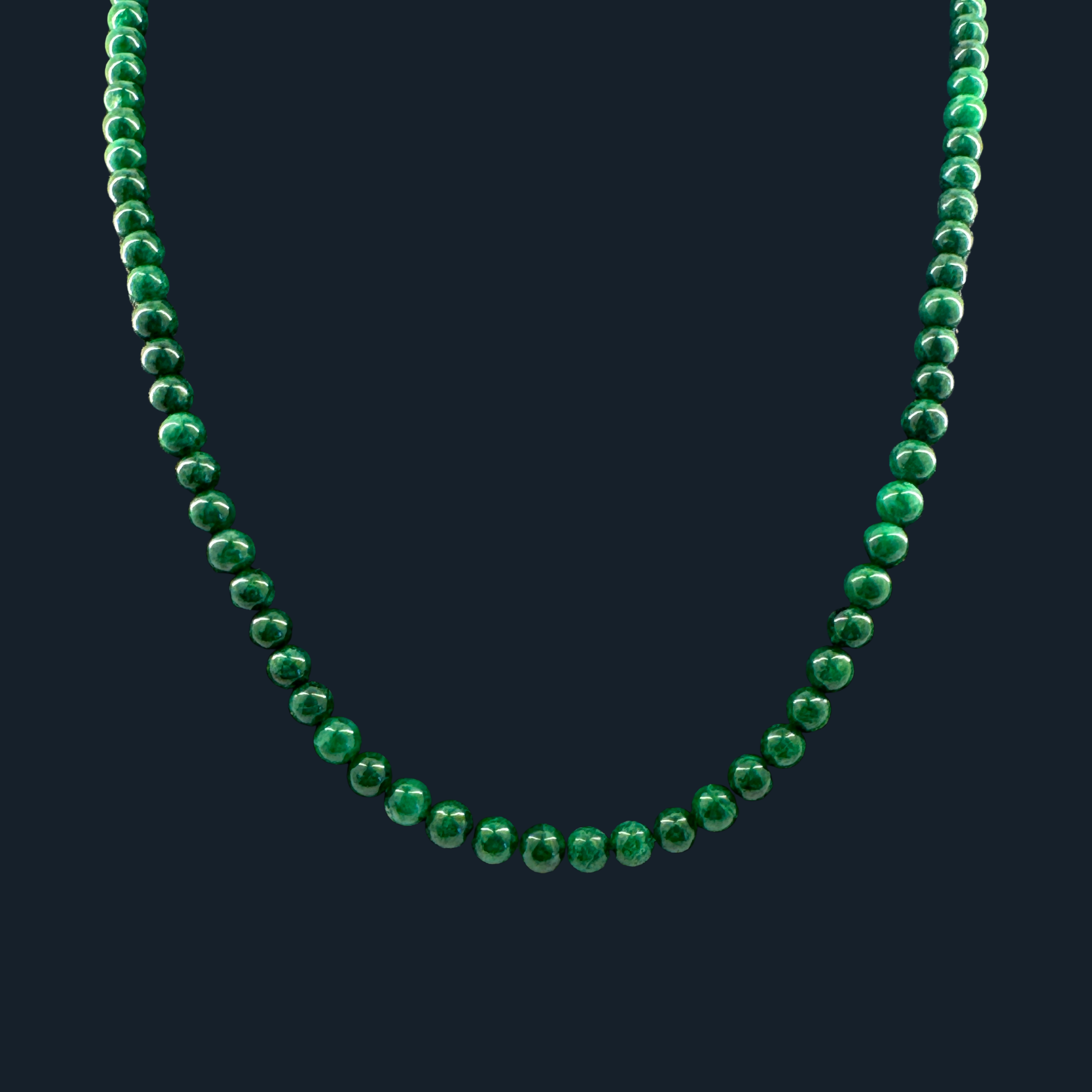 Type A Full Spicy Green Jade Beads Necklace NGI Cert