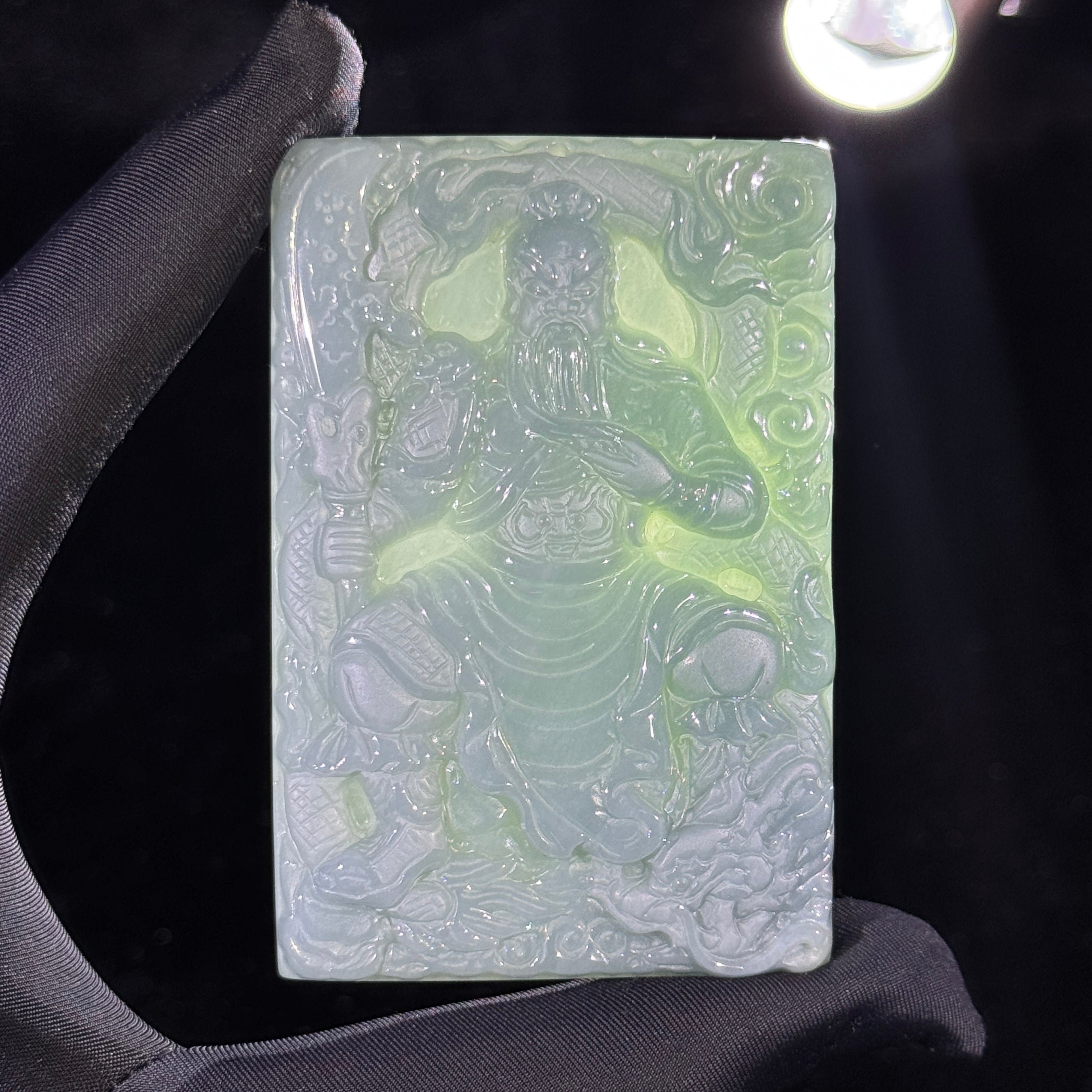 Type A Blueish Green Jade Guan Gong & Dragon