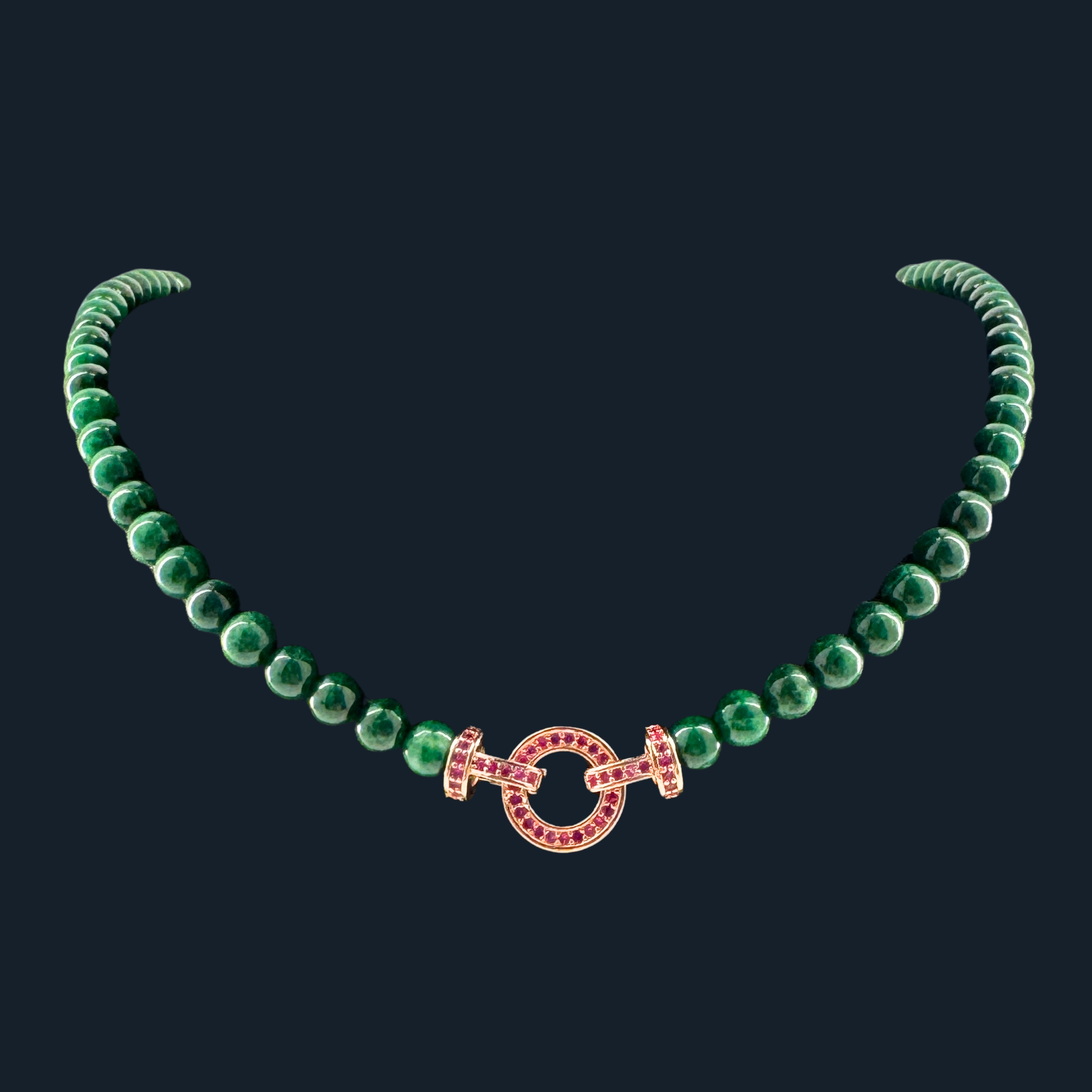 Type A Full Spicy Green Jade Beads Necklace NGI Cert