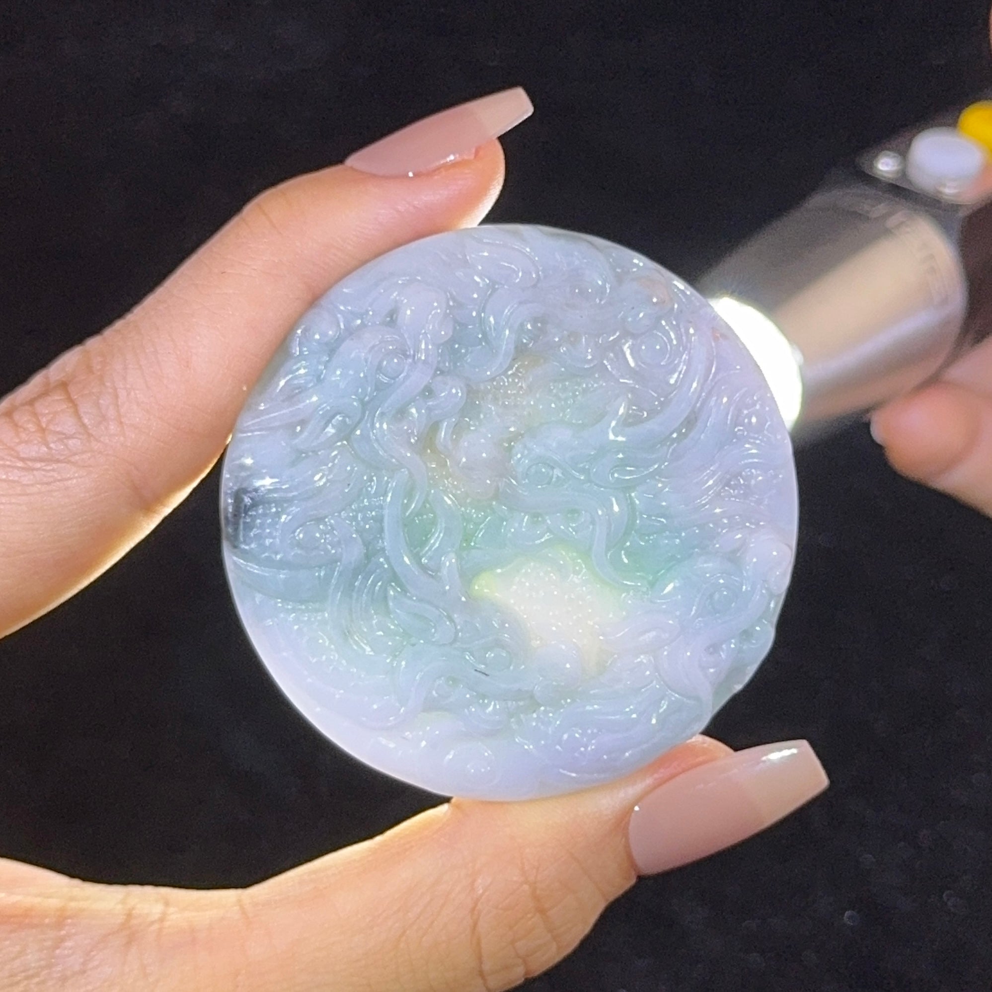 Type A Green Jade 9 Dragons Pendant
