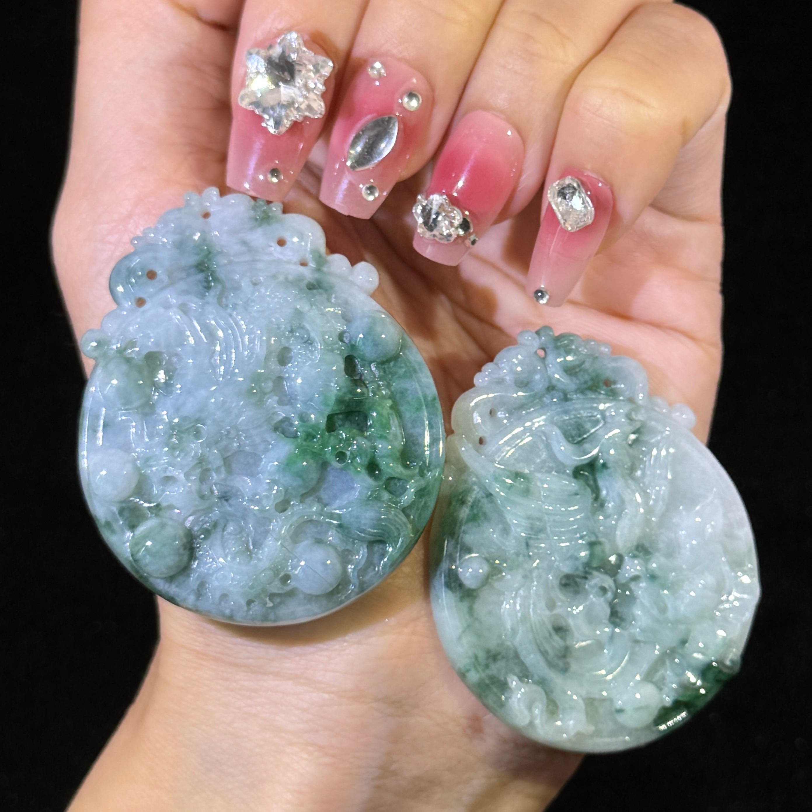 Type A Green Jade Dragon Phoenix Pendant