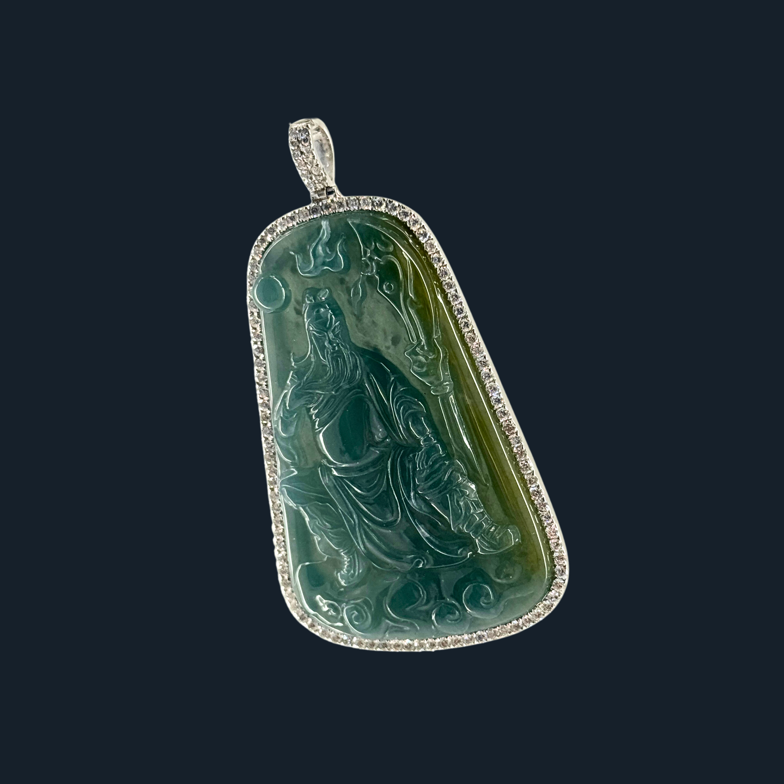 💎 ICED Blueish Green & Yellow Jade Guan Gong
