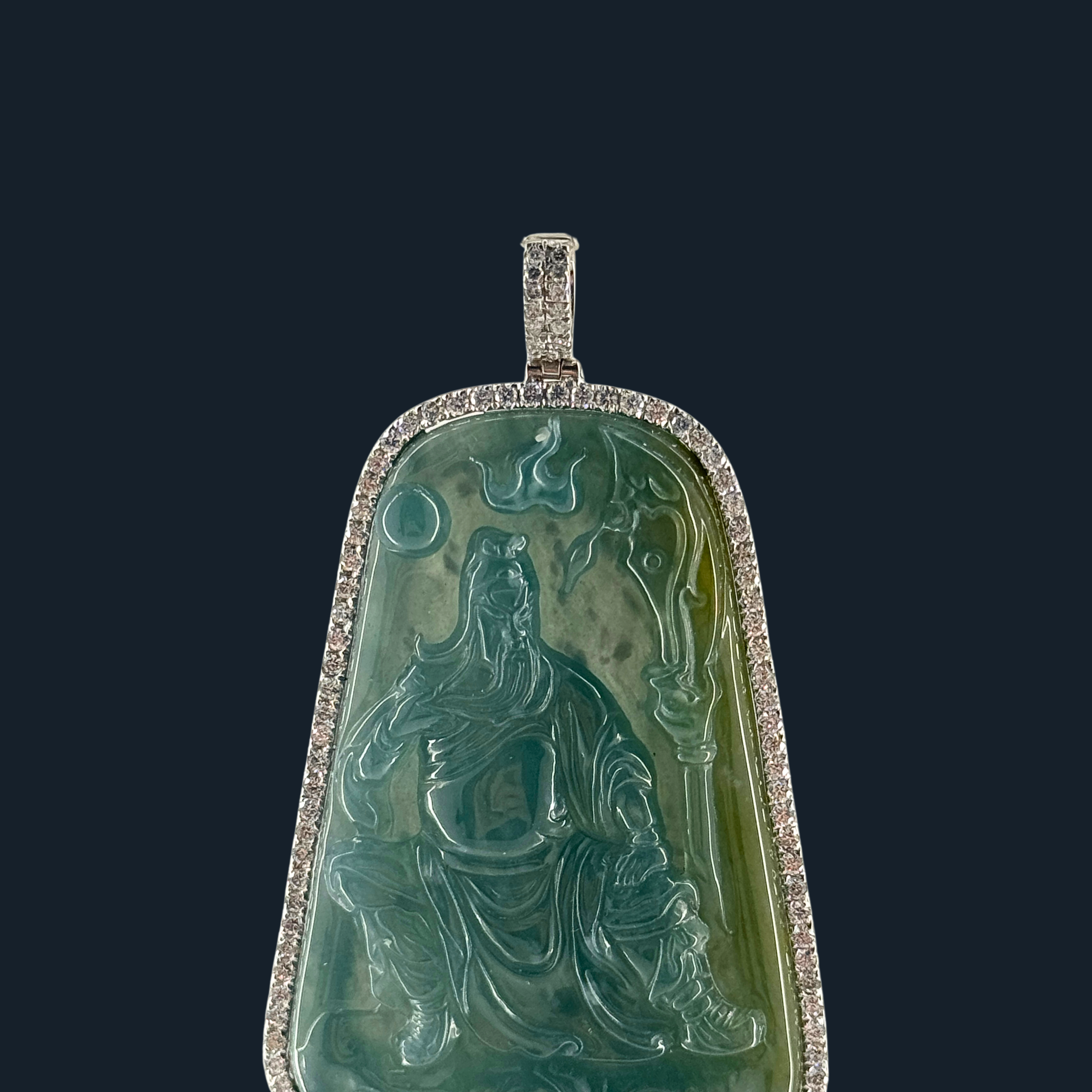 💎 ICED Blueish Green & Yellow Jade Guan Gong