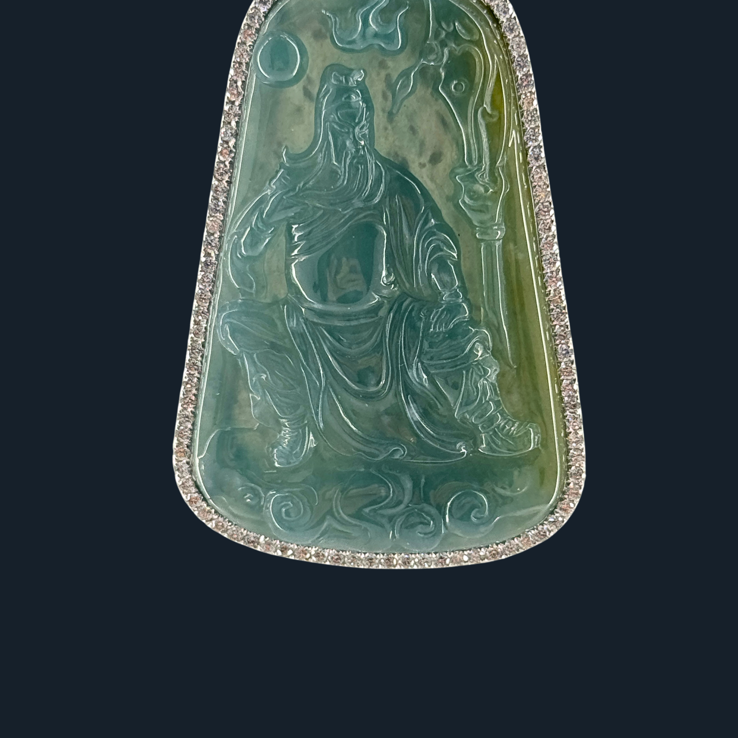 💎 ICED Blueish Green & Yellow Jade Guan Gong