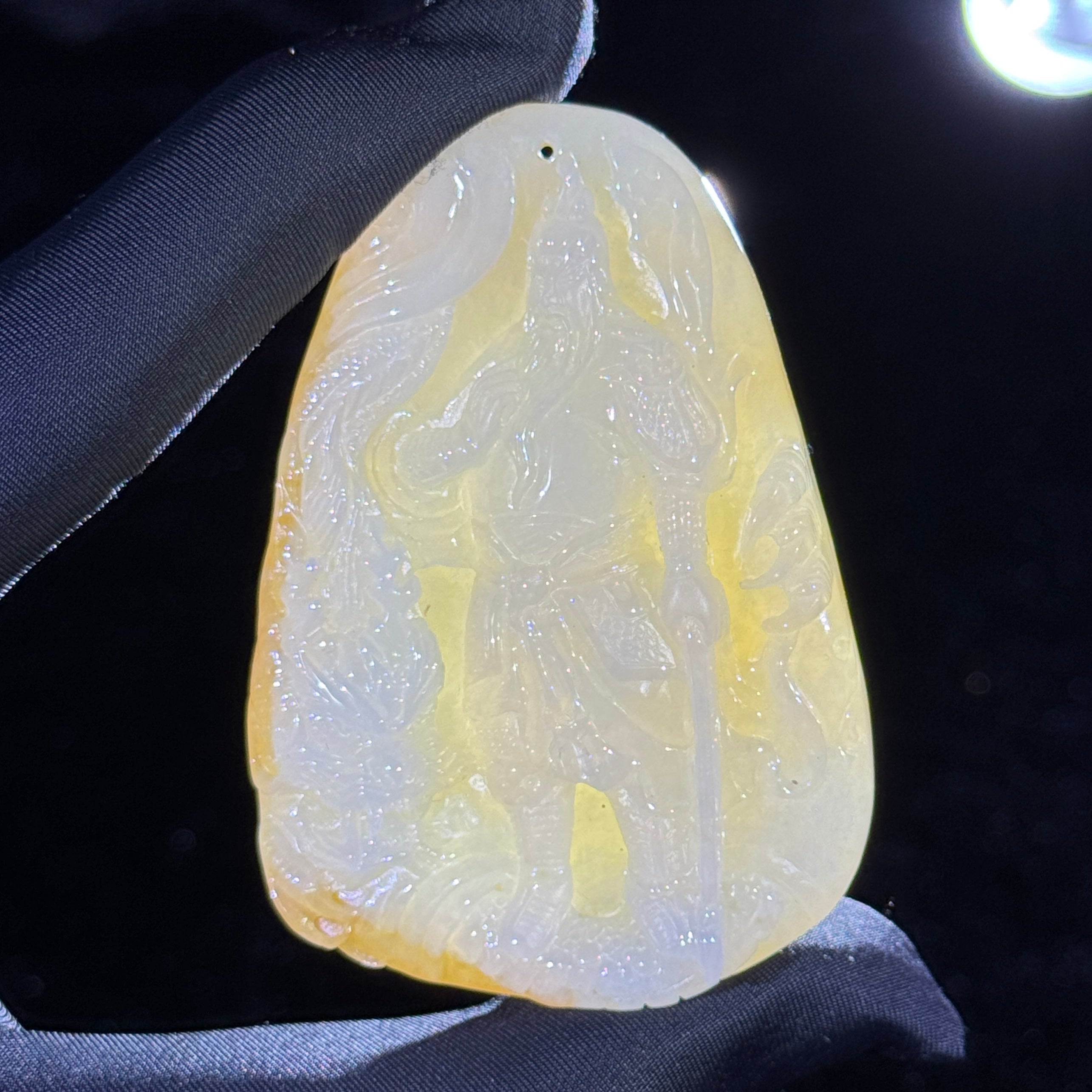 Type A Green and Yellow Jade Guan Gong and Dragon