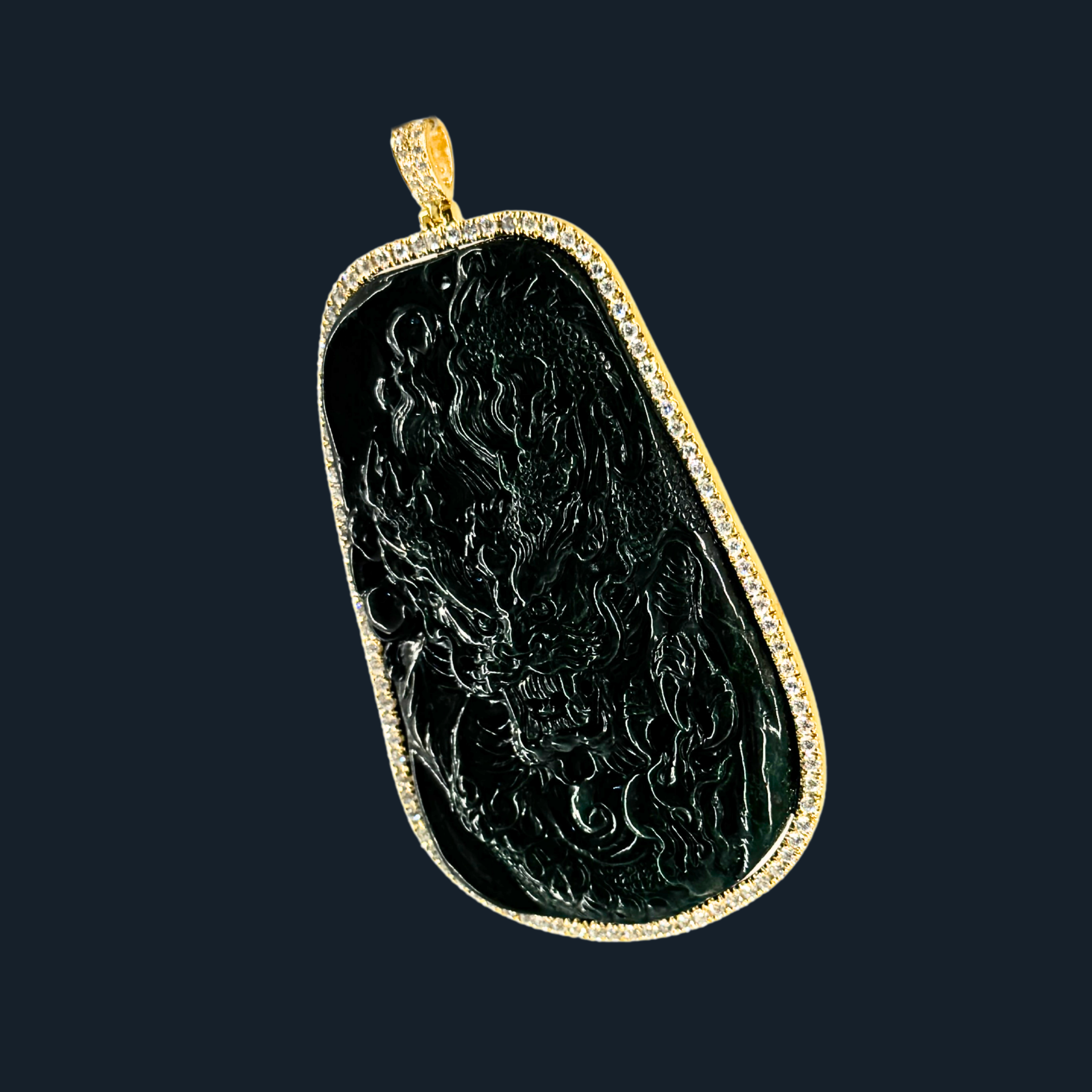 💎 ICED Full Green Jade Dragon Pendant