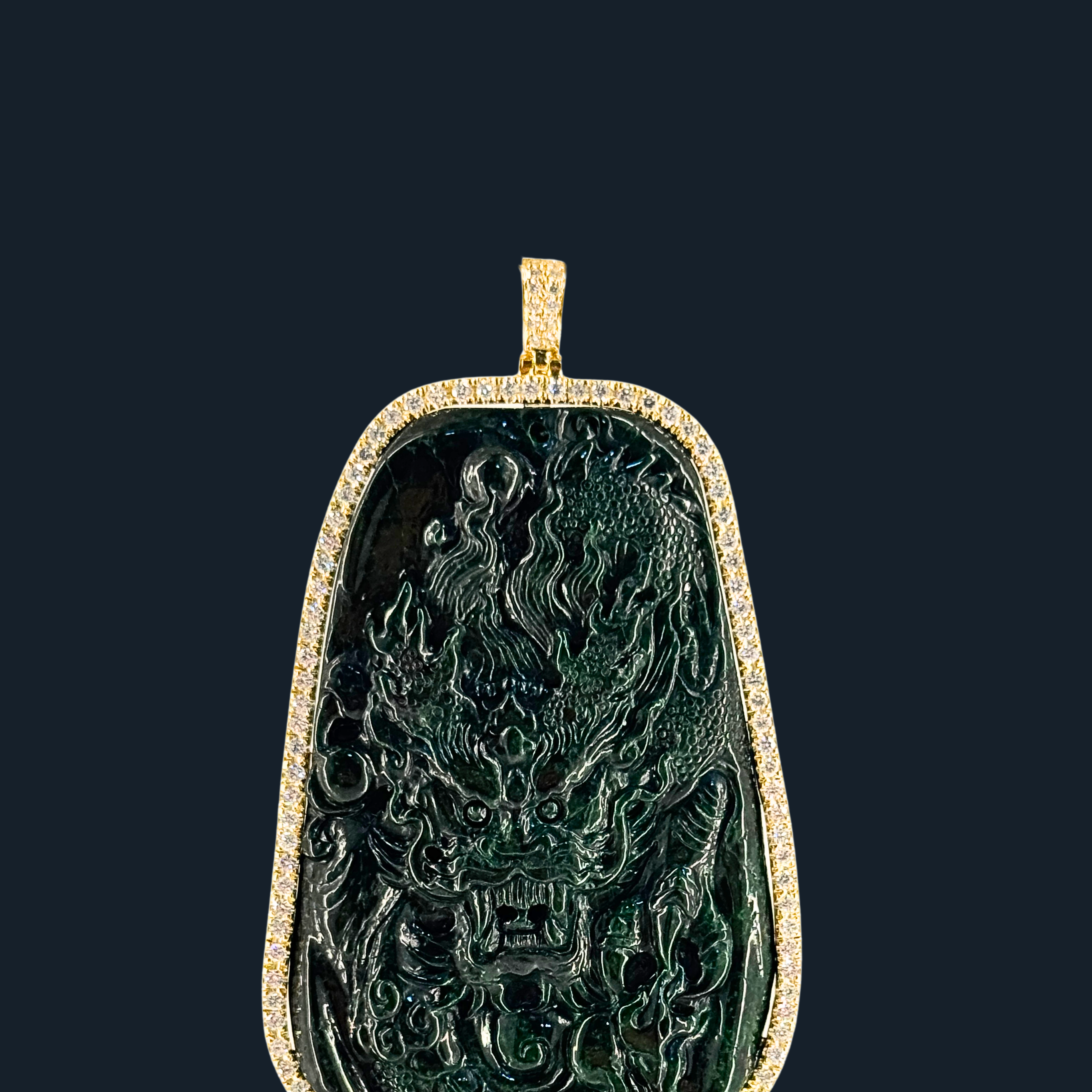 💎 ICED Full Green Jade Dragon Pendant