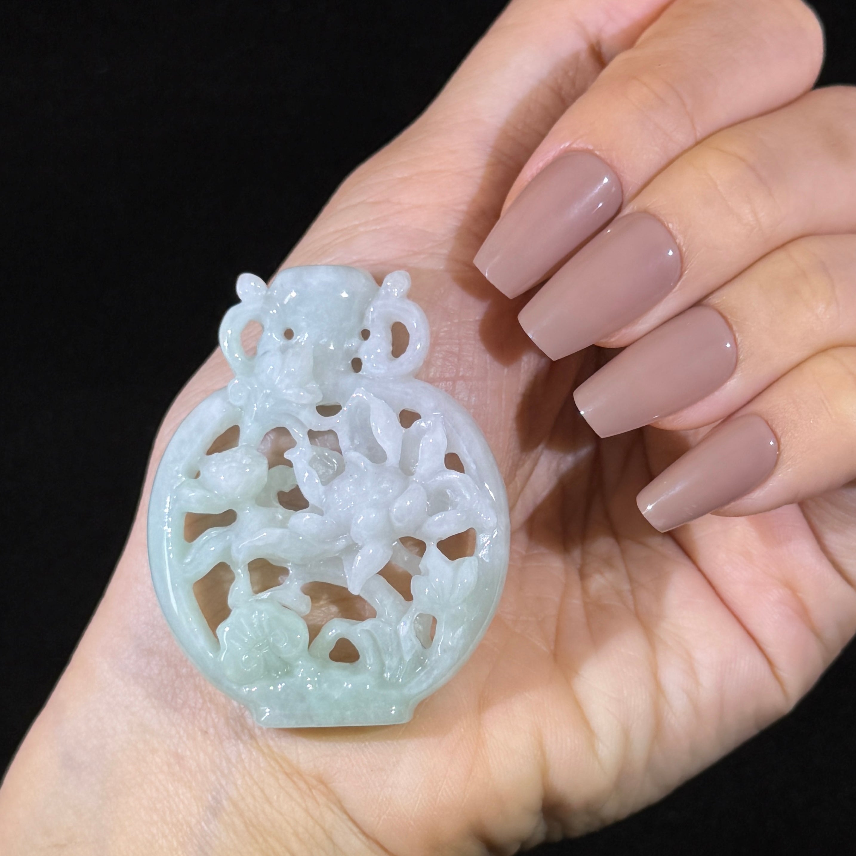 Type A Green Jade Lotus Flower Pendant