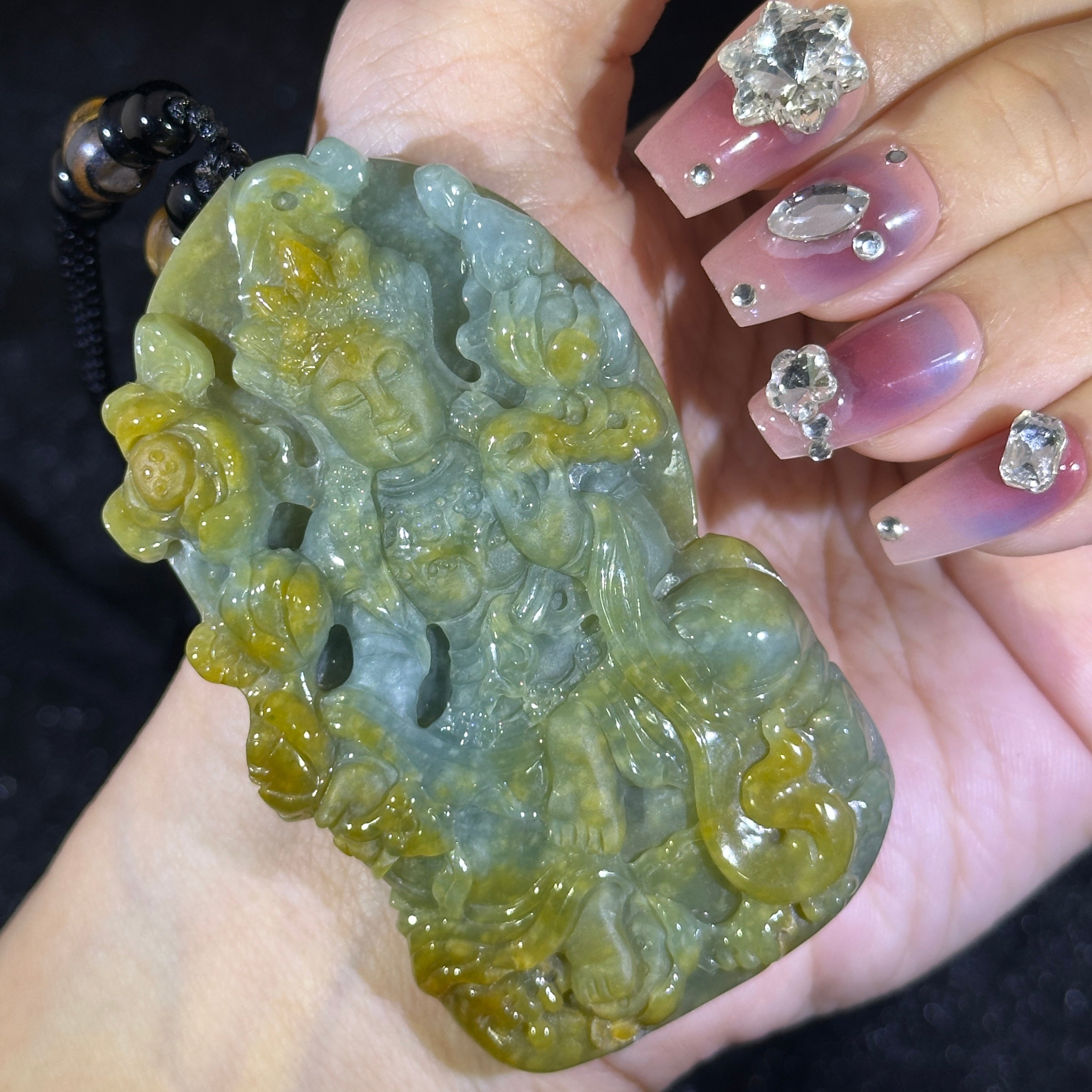 Blueish Green & Yellow Jade Mahasthamaprapta Bodhisattva