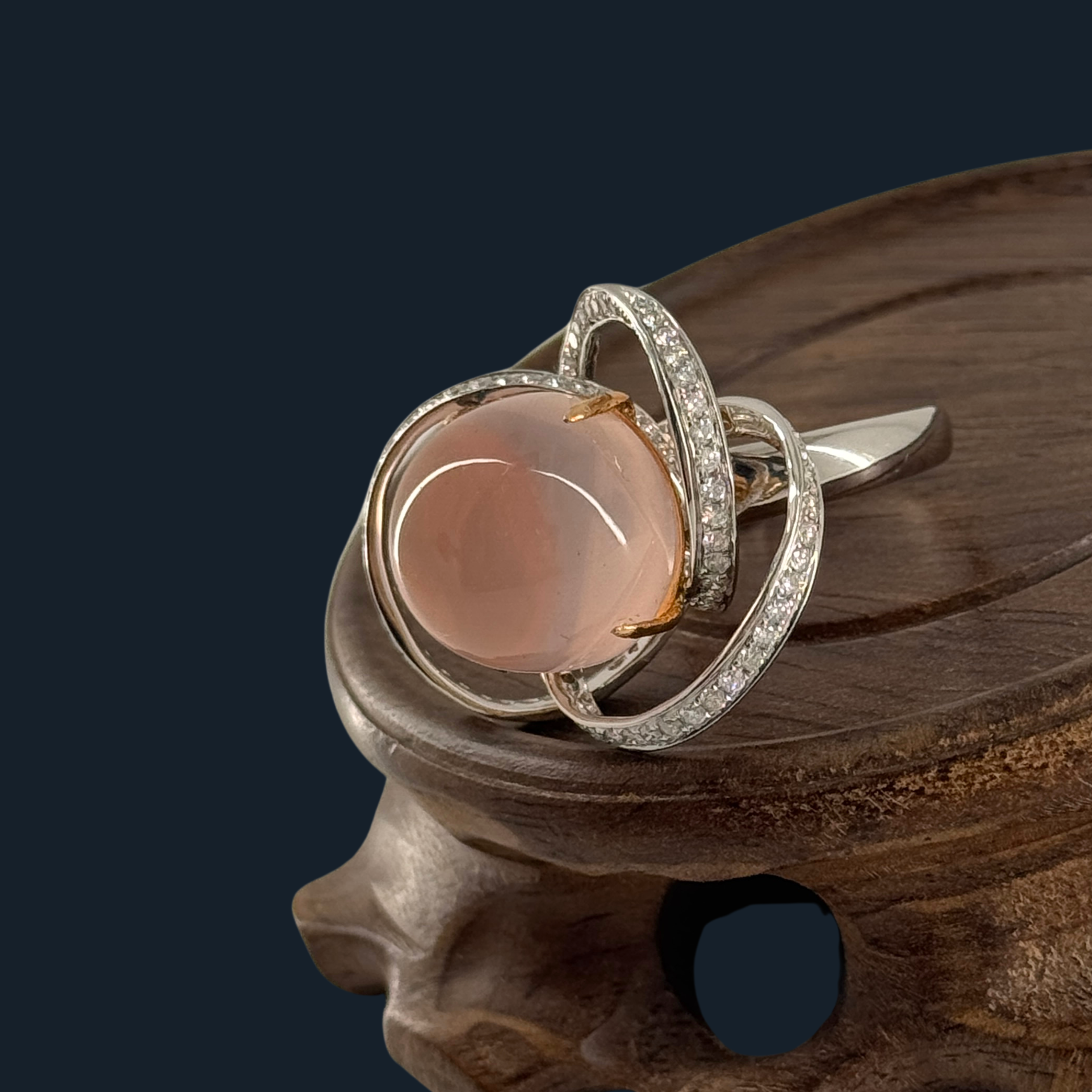 Natural Star Rose Quartz with Natural Diamonds and 18k White Gold NGI Cert