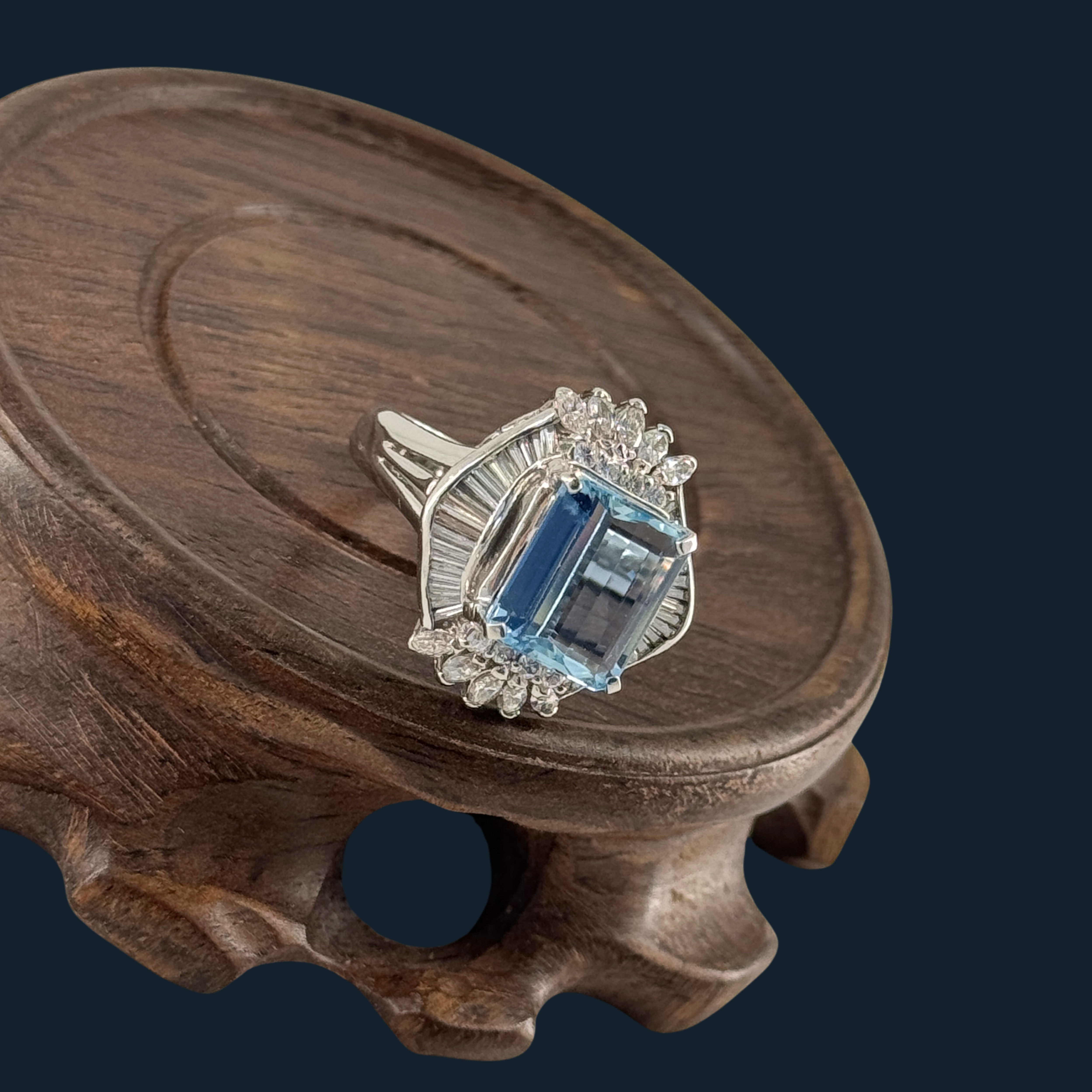 Natural Aquamarine with Natural Diamonds and Platinum Pt 900 NGI Cert