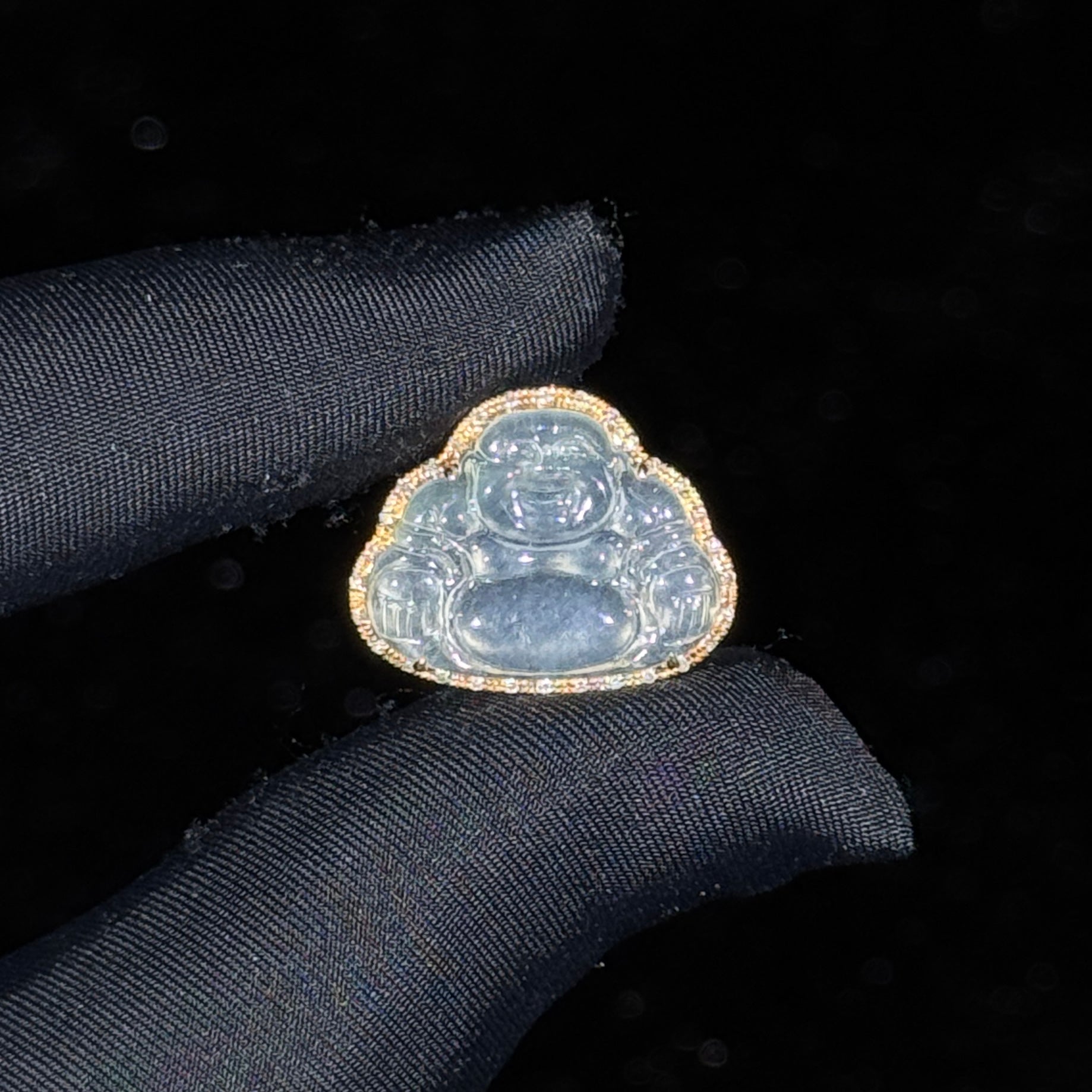 Type A 18k rose gold Semi Icy White Jade Milo Buddha
