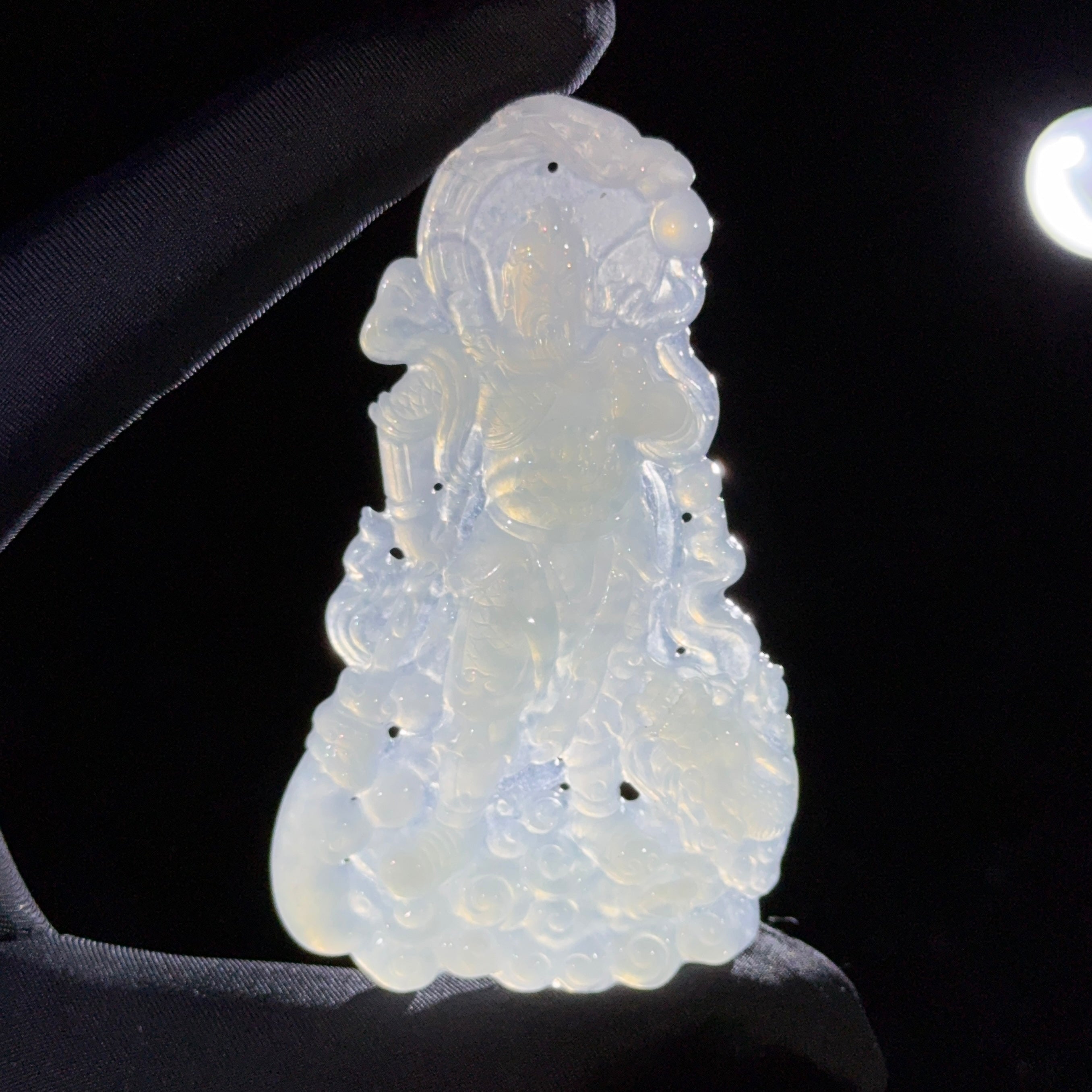 Type A Semi Icy White Jade Guan Gong & Dragon