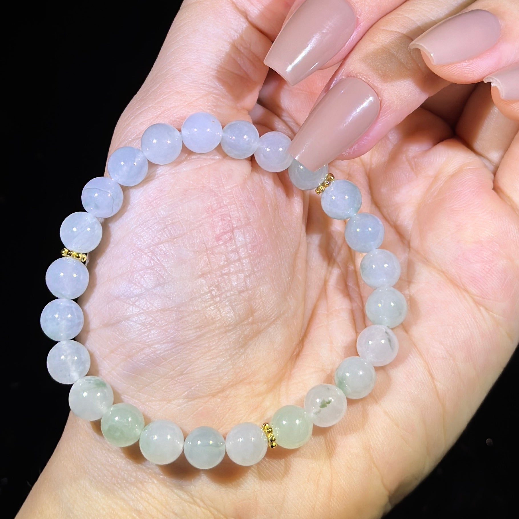 Type A Semi Icy Green Jade Bracelet