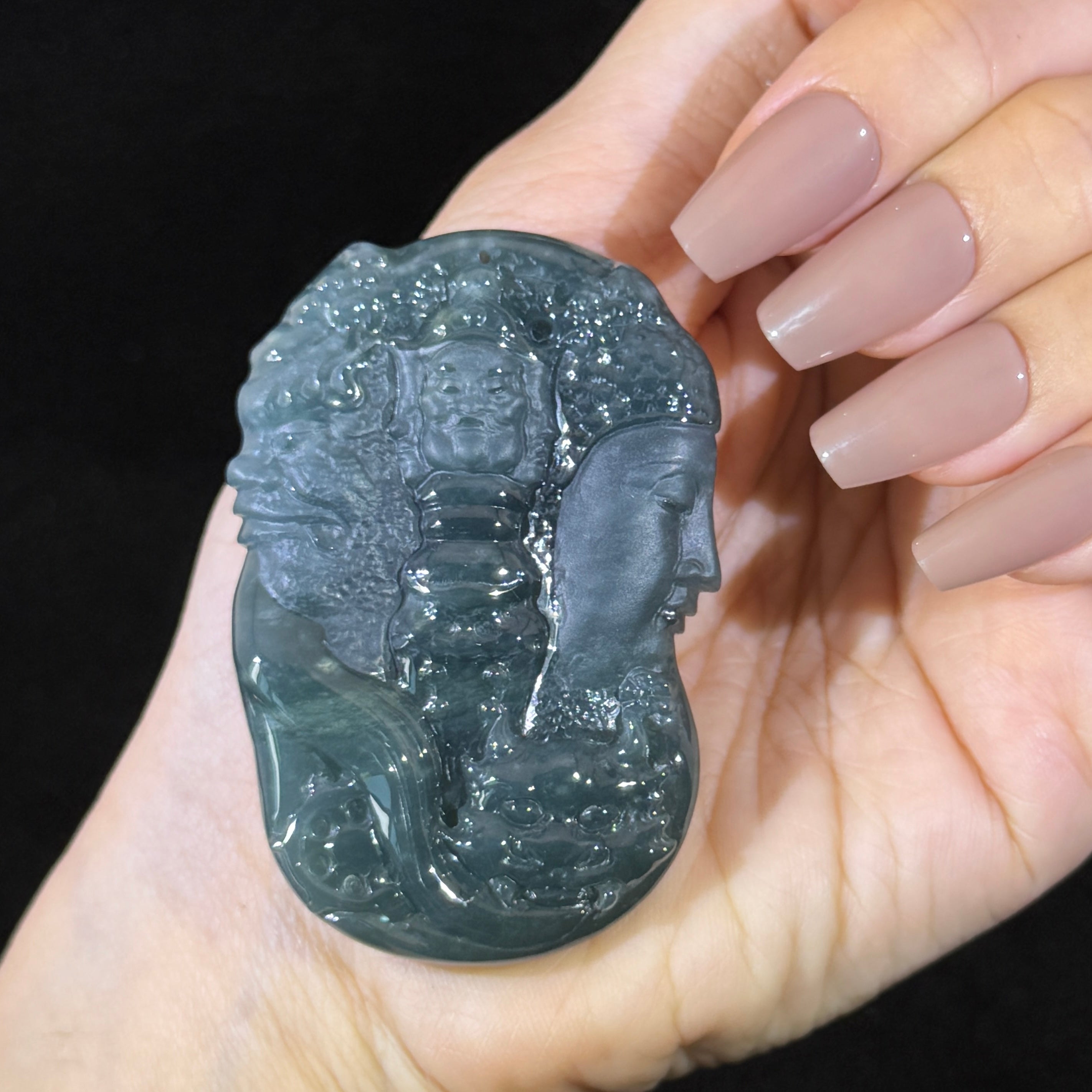 Type A Blueish Green Jade Good Vs Evil Pendant