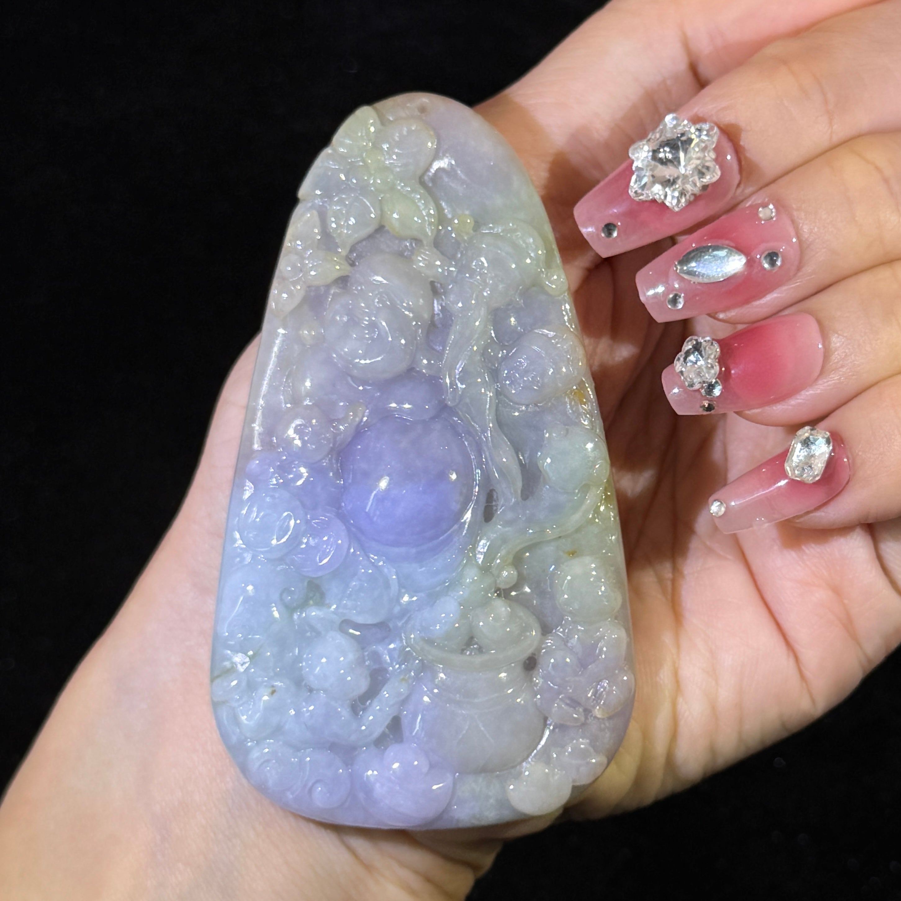 Type A Lavender, Green & Yellow Jade Milo Buddha Pendant