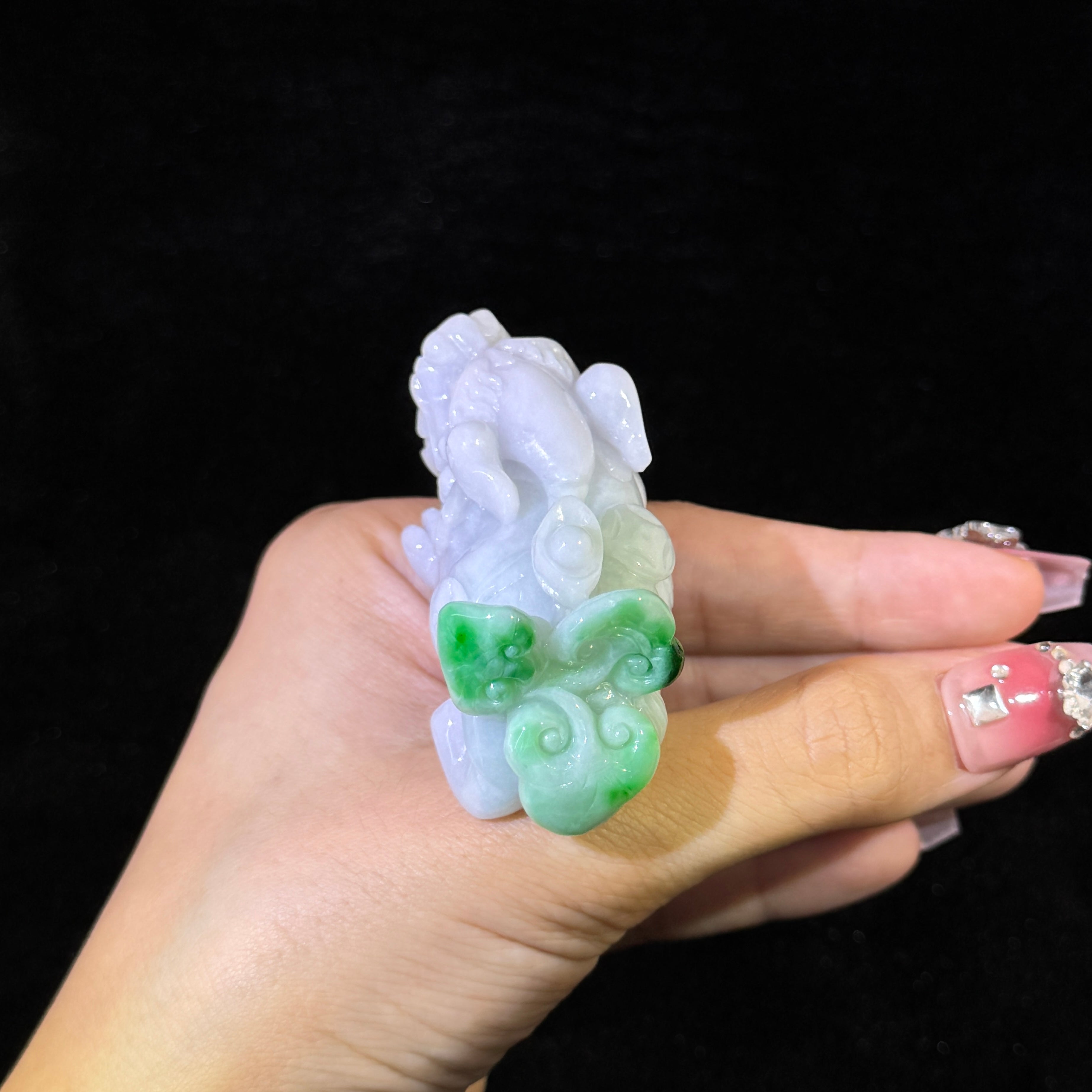Type A Lavender & Green Jade Pixiu with Yuan Bao Display